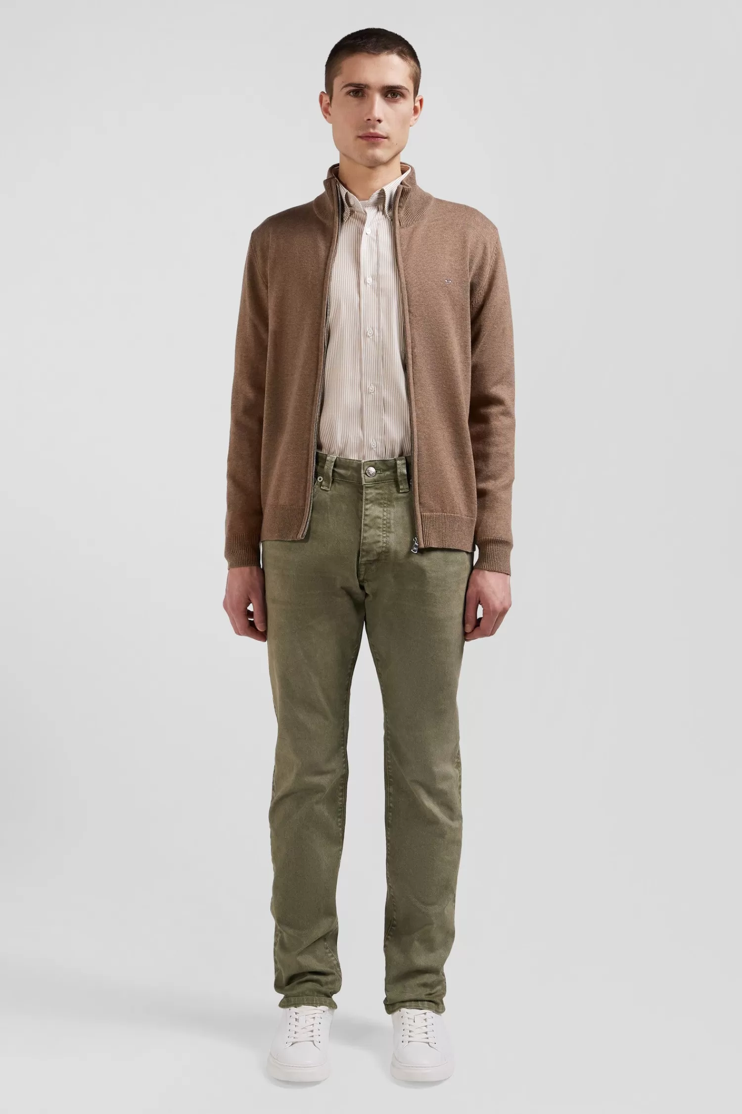 Eden Park Regular camel plain wool and cotton zipped cardigan< Cardigans