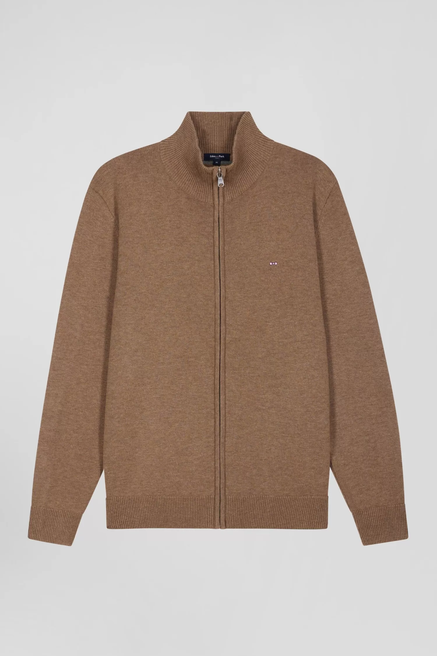 Eden Park Regular camel plain wool and cotton zipped cardigan< Cardigans