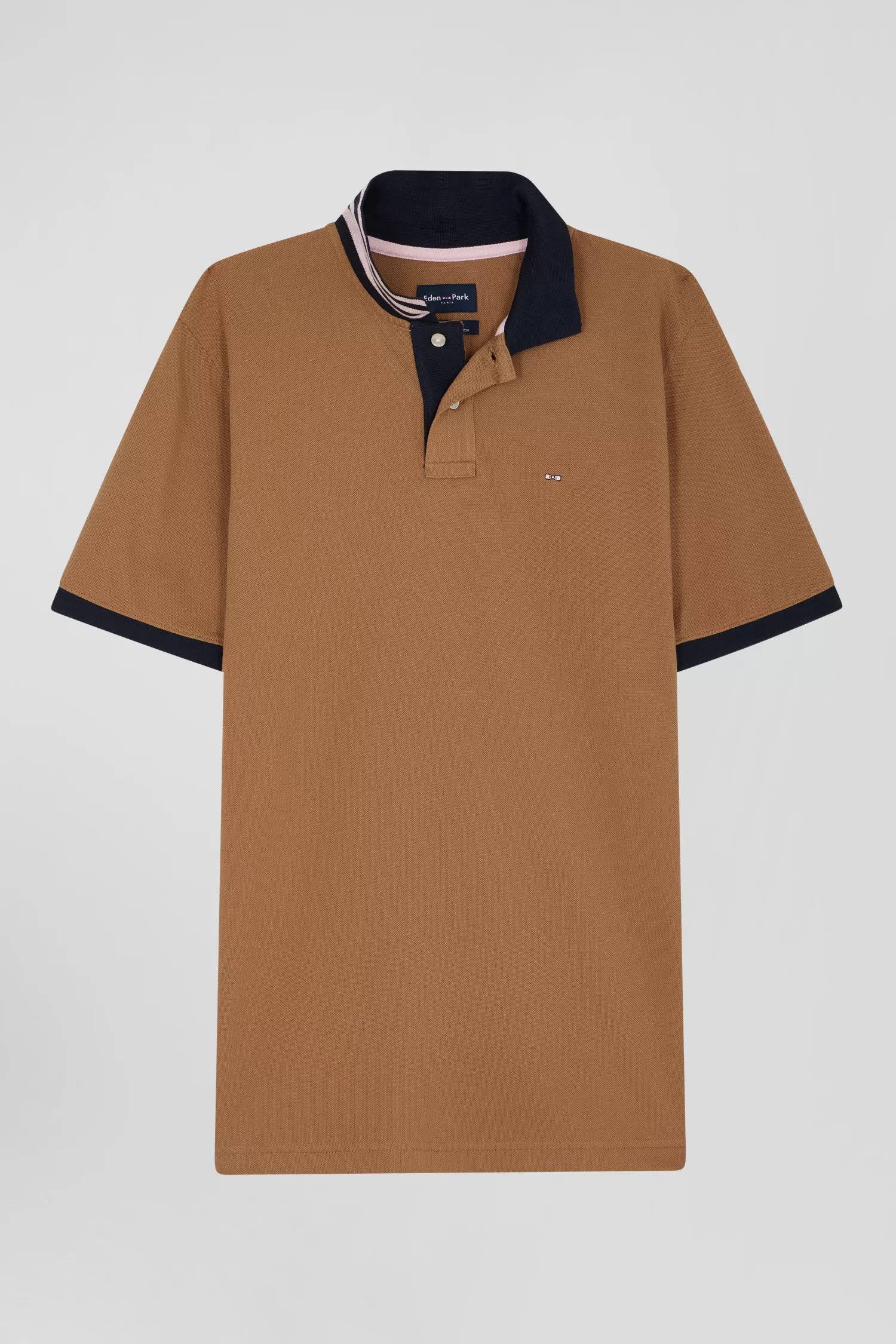 Eden Park Regular camel short-sleeved cotton piqué polo shirt with contrasting details< Polos