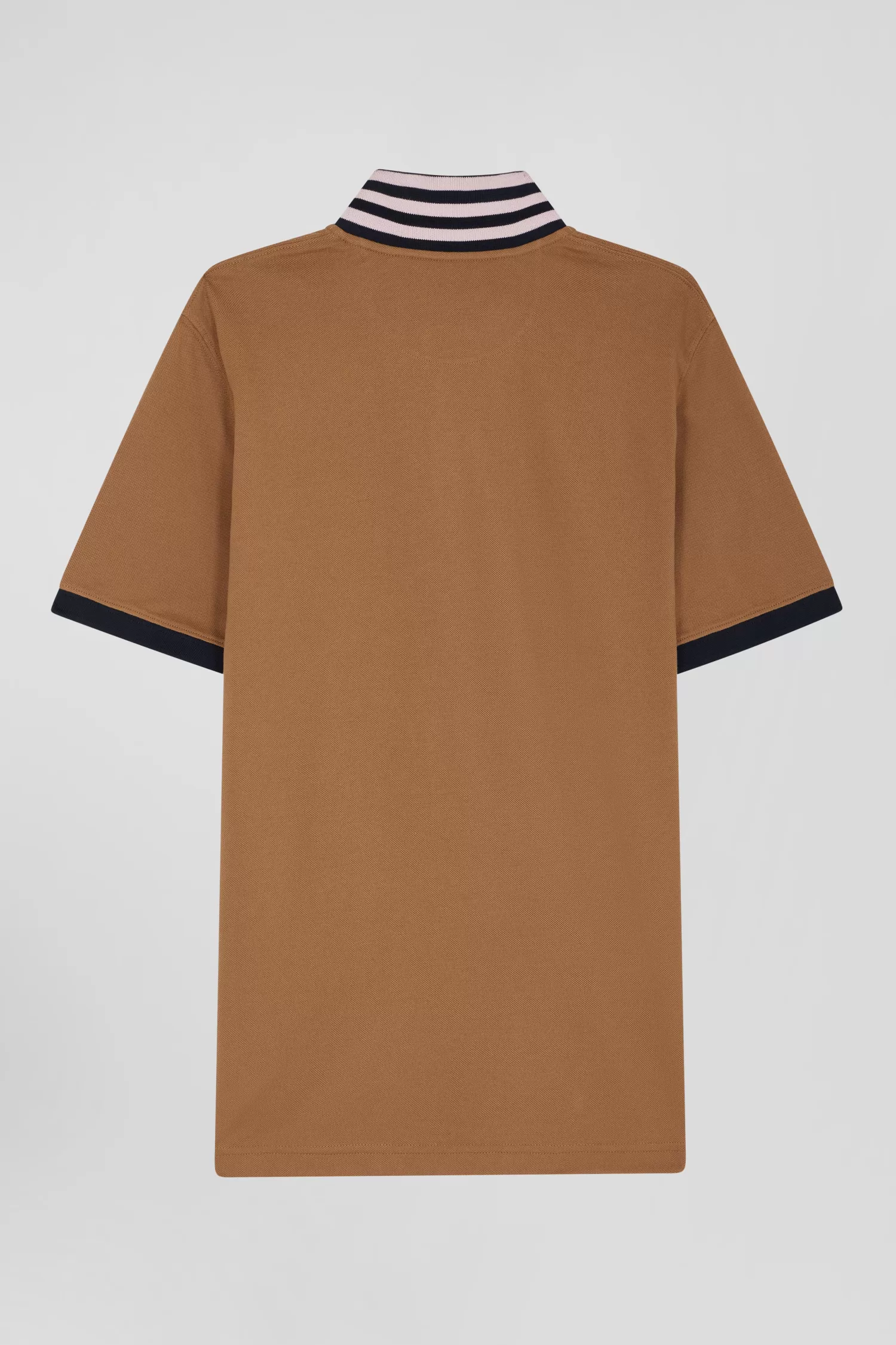 Eden Park Regular camel short-sleeved cotton piqué polo shirt with contrasting details< Polos