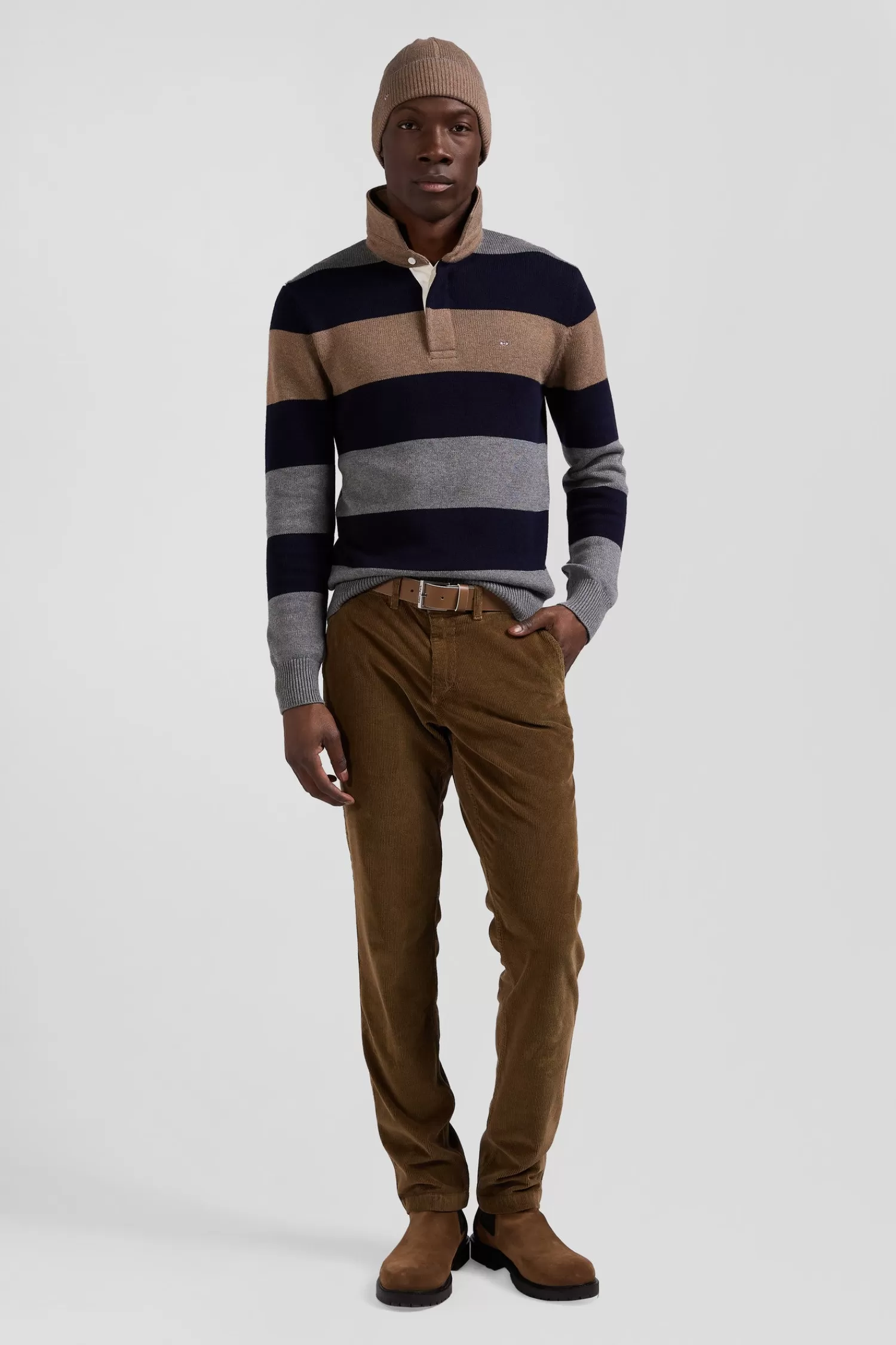 Eden Park Regular camel stretch cotton velvet chino trousers< Pants