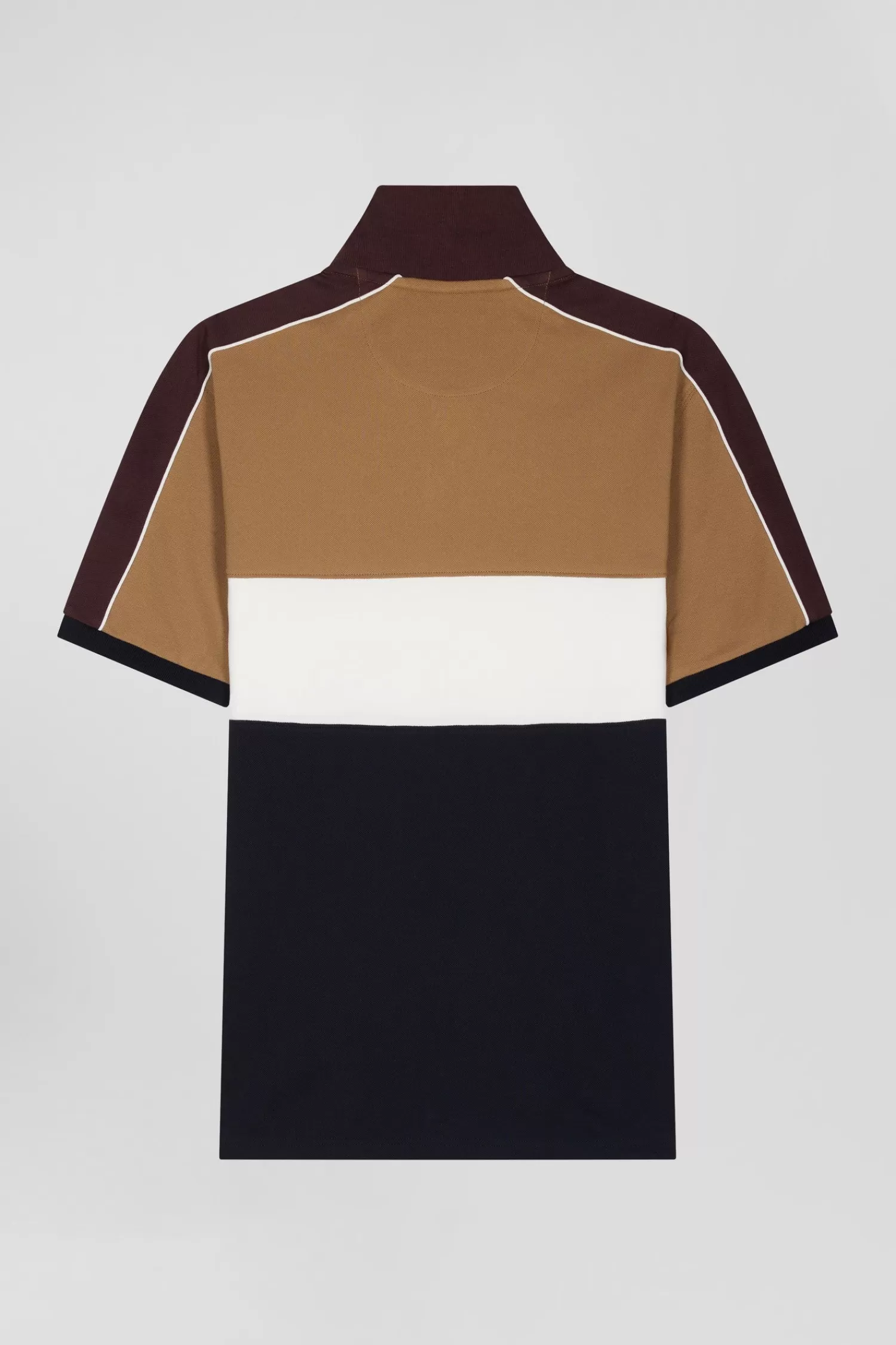 Eden Park Regular camel tricolor short-sleeved cotton piqué polo shirt with lettering< Polos