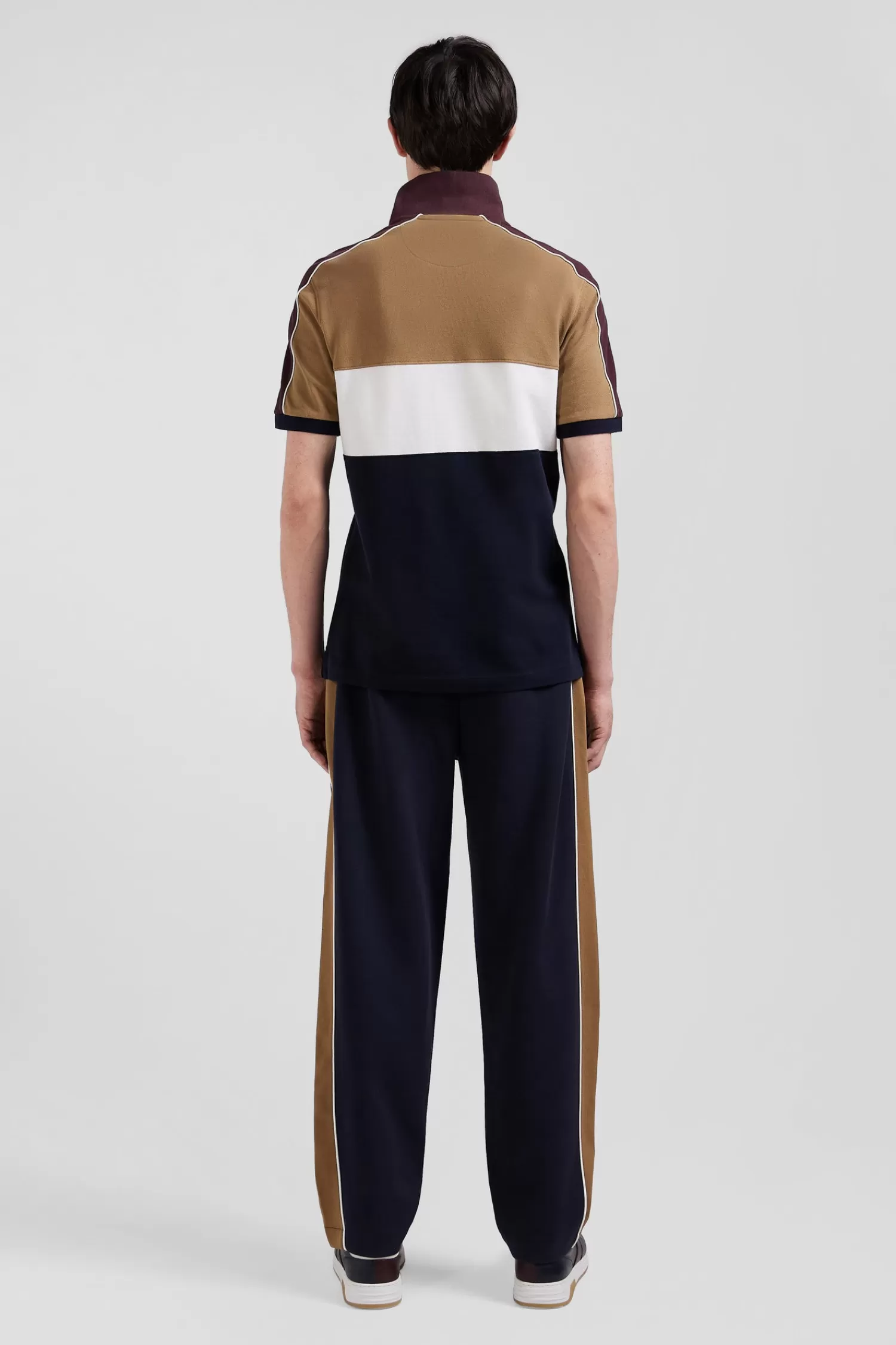 Eden Park Regular camel tricolor short-sleeved cotton piqué polo shirt with lettering< Polos