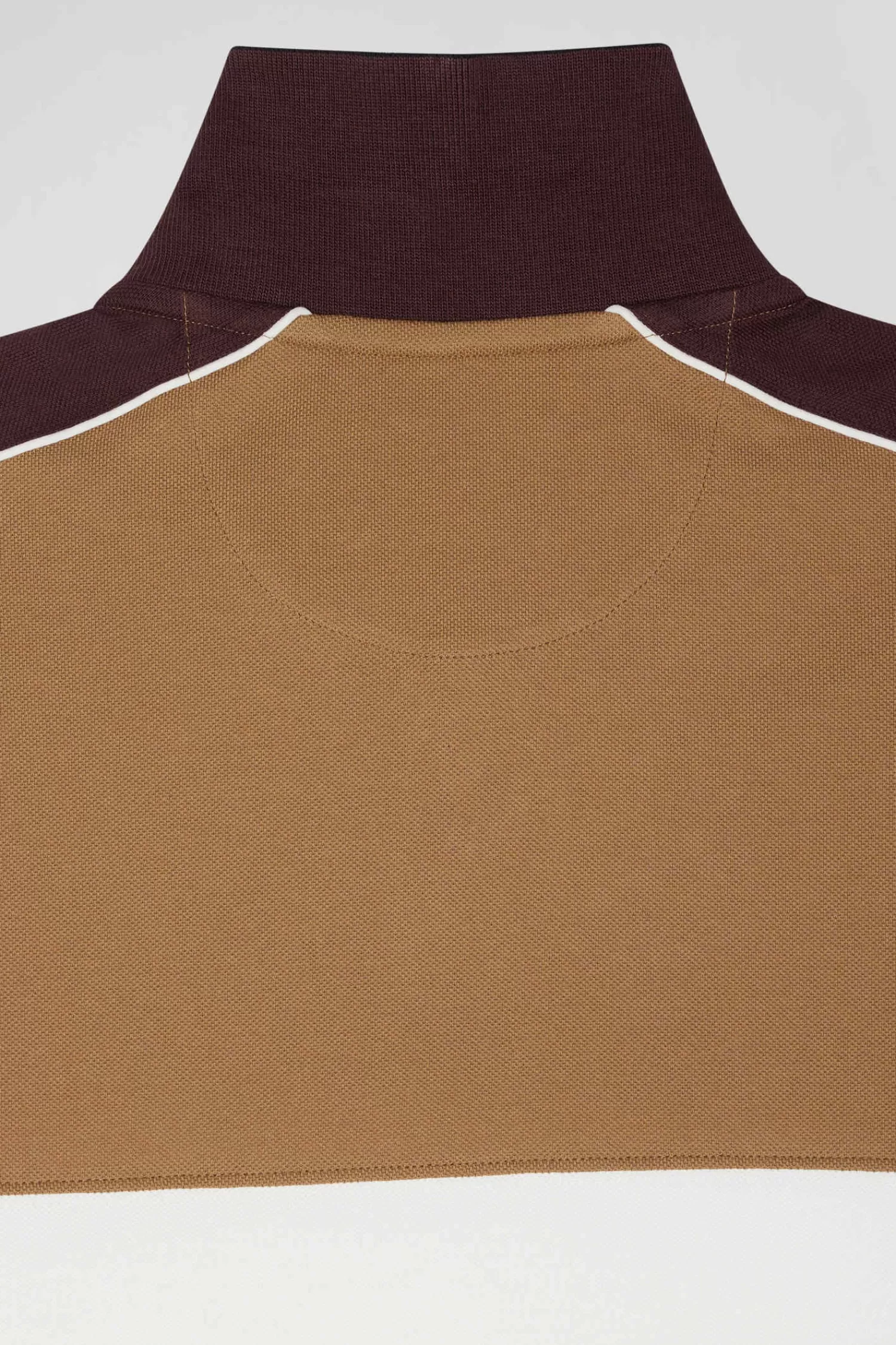 Eden Park Regular camel tricolor short-sleeved cotton piqué polo shirt with lettering< Polos