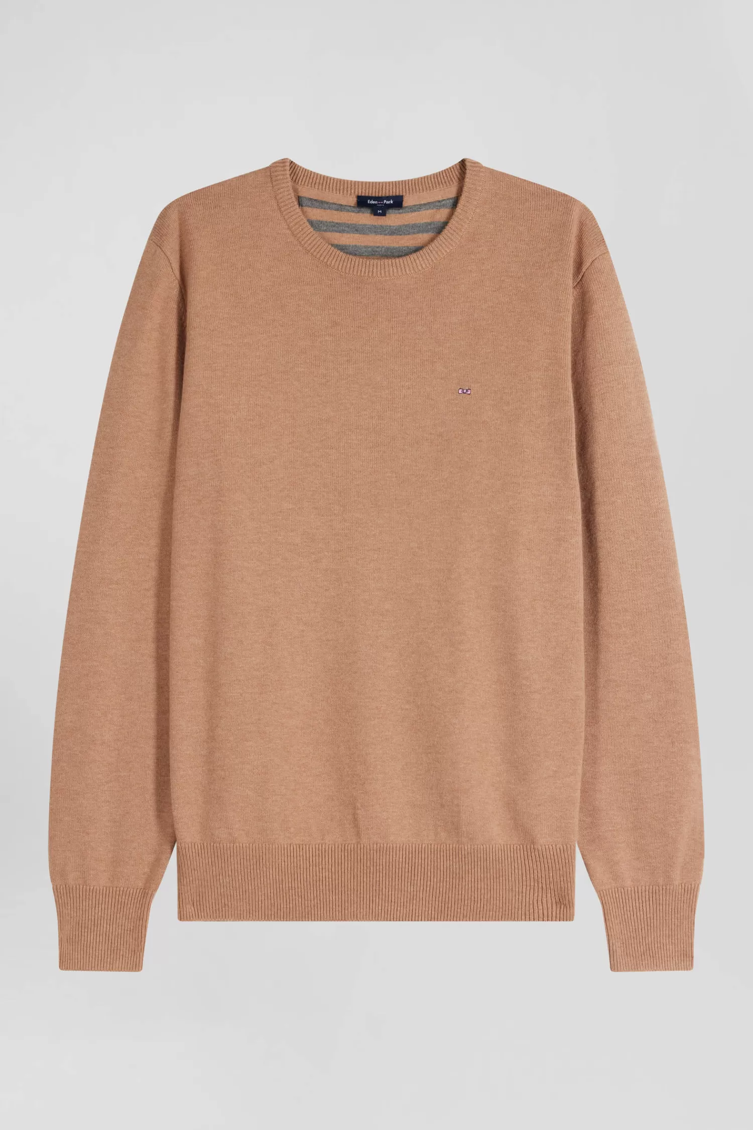 Eden Park Regular camel wool and cotton crew neck jumper< Sweaters