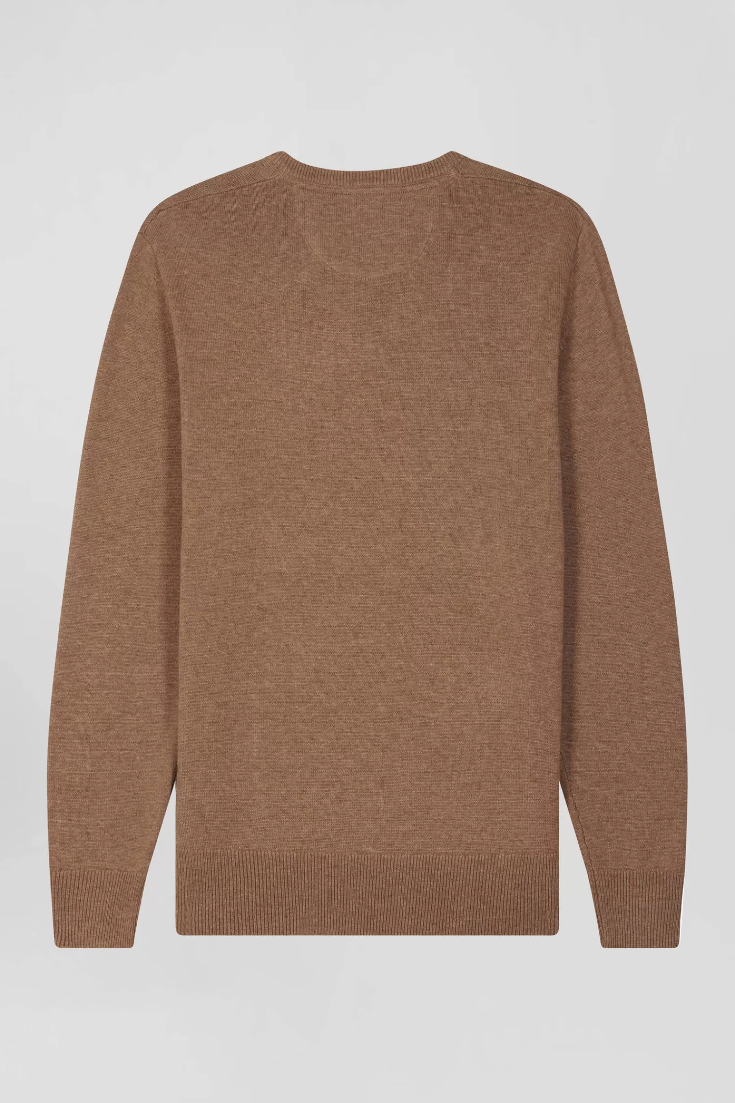 Eden Park Regular camel wool and cotton V-neck jumper with striped details< Sweaters