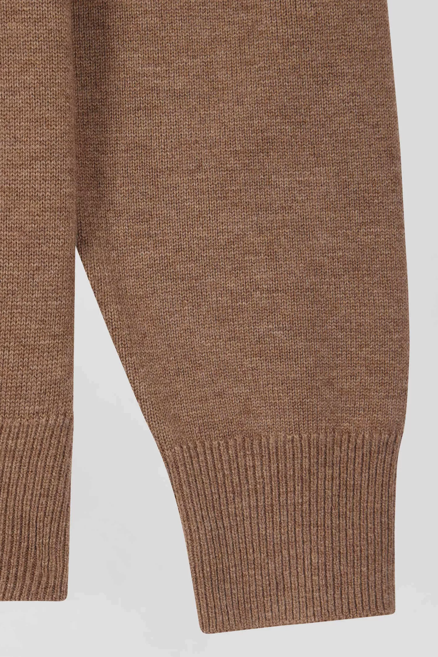 Eden Park Regular camel wool and cotton V-neck jumper with striped details< Sweaters
