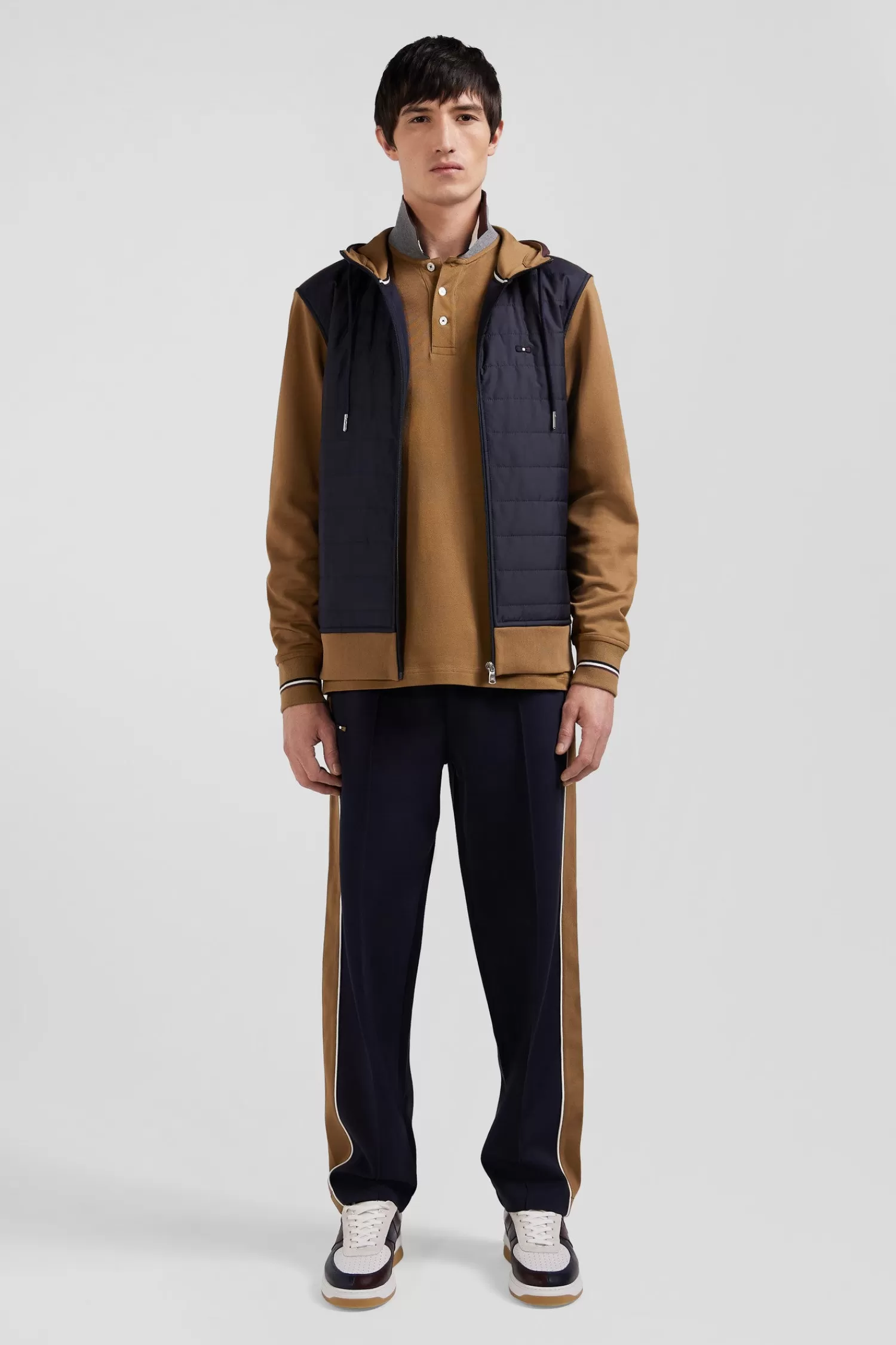 Eden Park Regular camel zipped bi-material sweatshirt with padded front< Sweatshirts