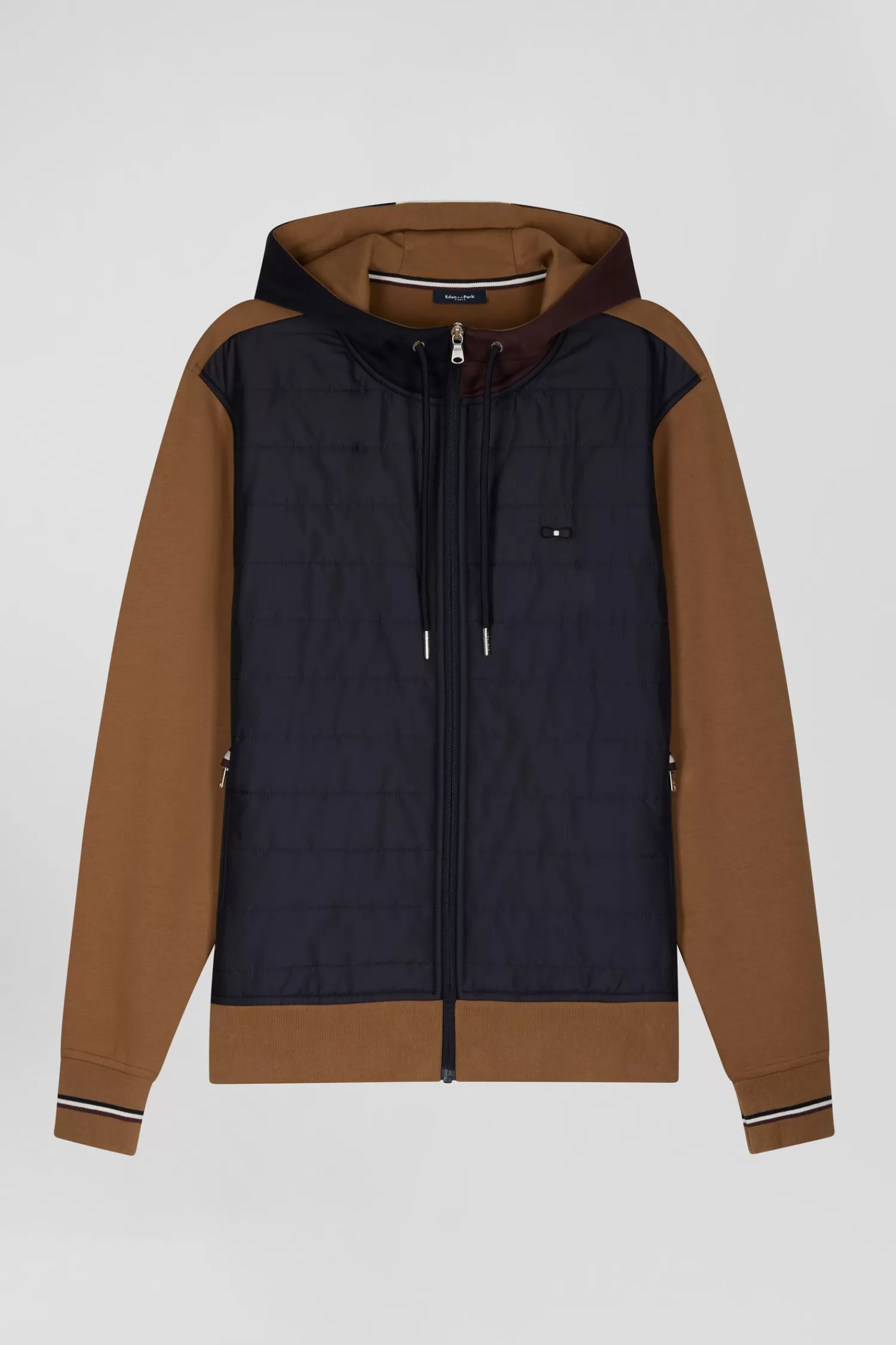 Eden Park Regular camel zipped bi-material sweatshirt with padded front< Sweatshirts
