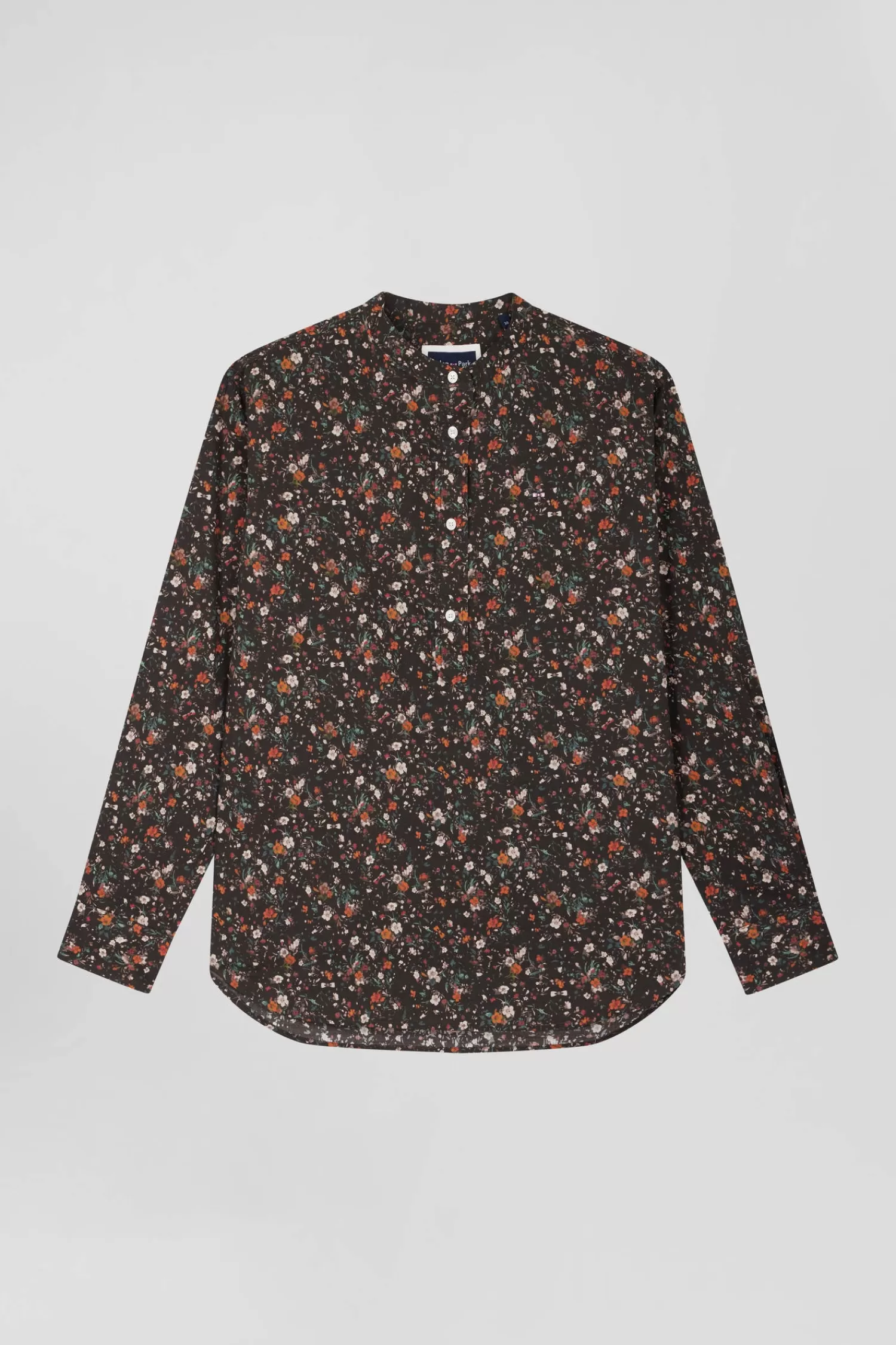 Eden Park Regular collarless black floral microprinted cotton poplin shirt<Women Shirts | Shirts