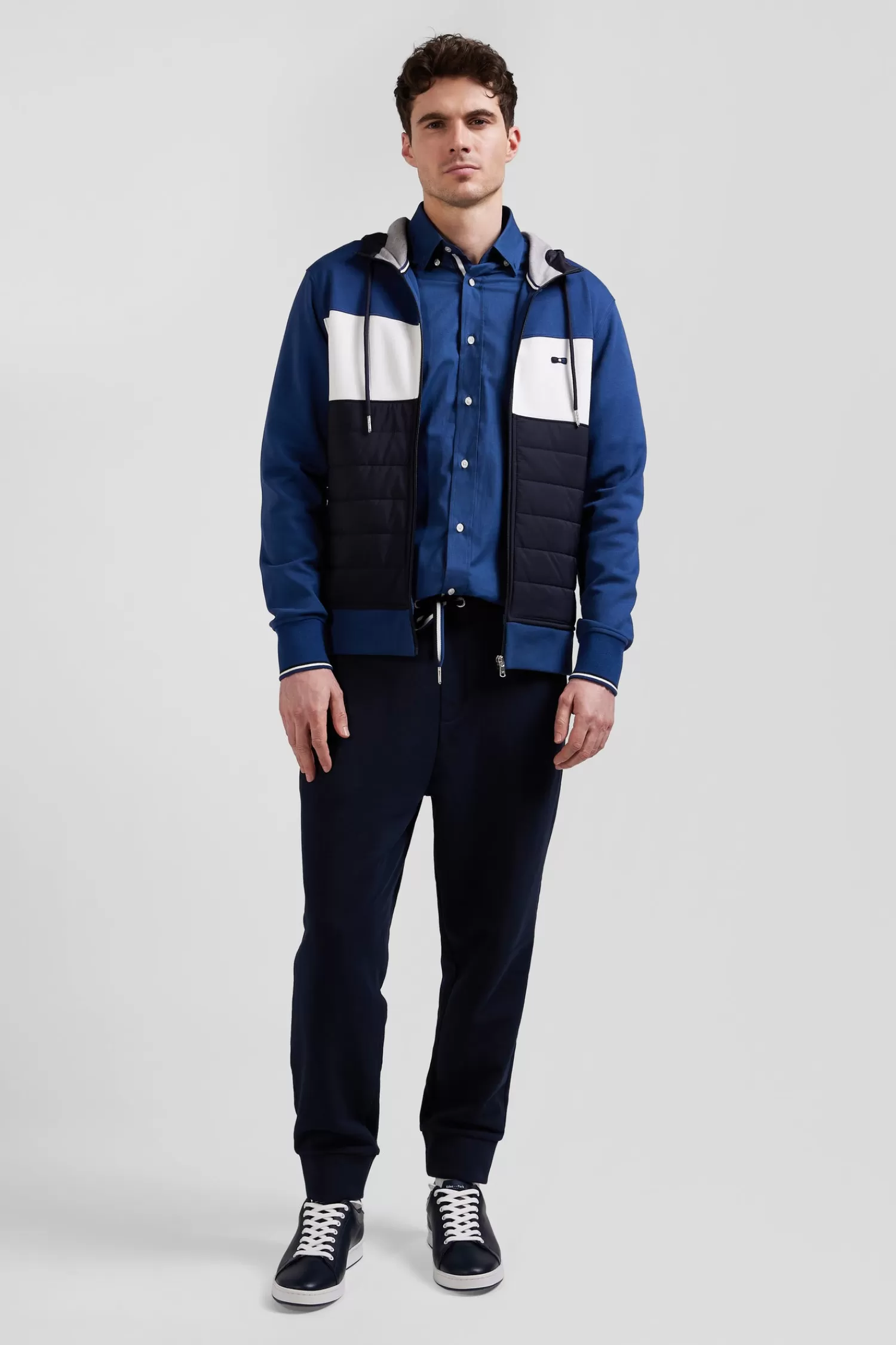 Eden Park Regular dark blue cotton blend hoodie with padded front< Sweatshirts