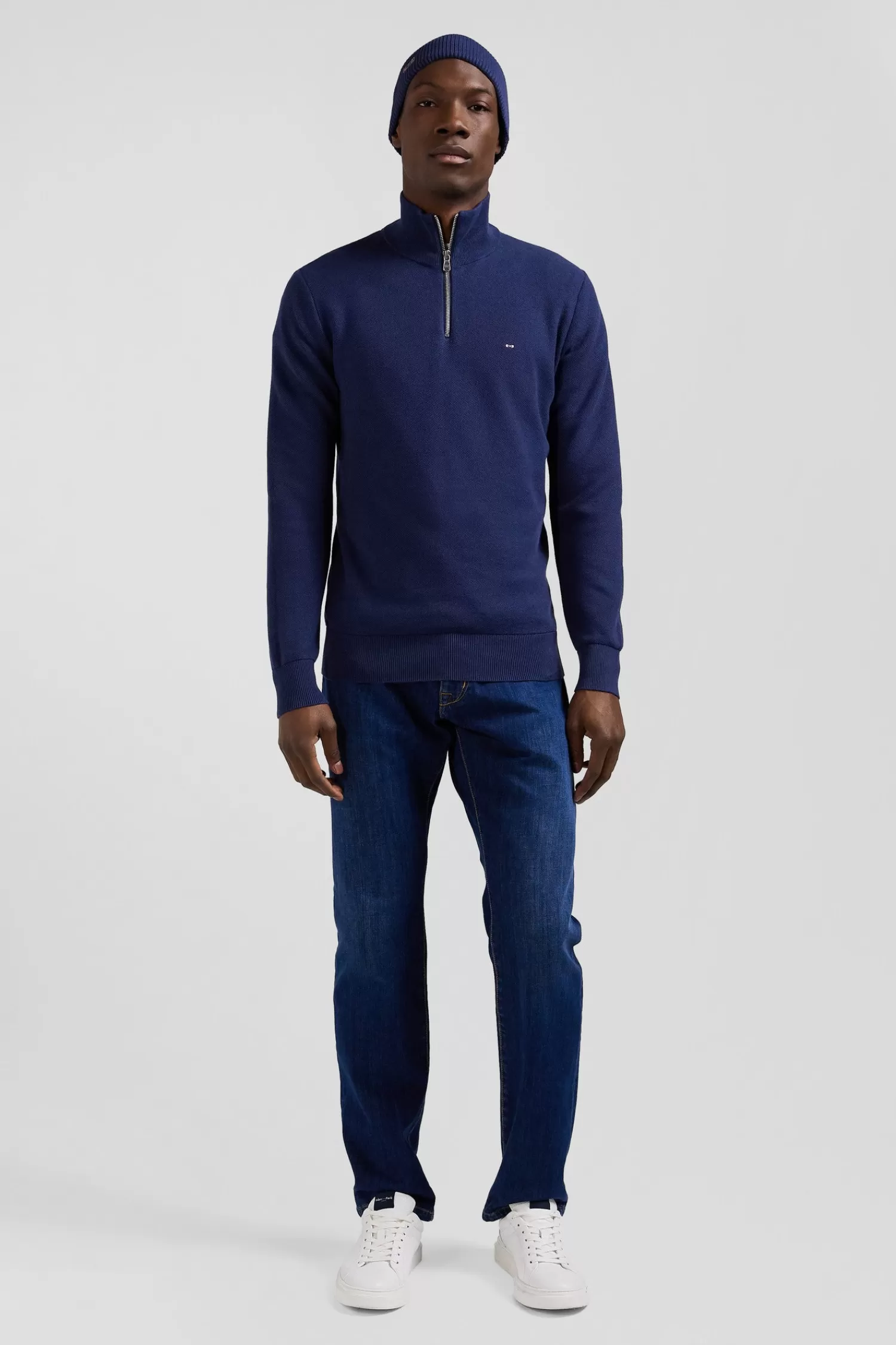 Eden Park Regular dark blue cotton semi-zipped jumper< Sweaters