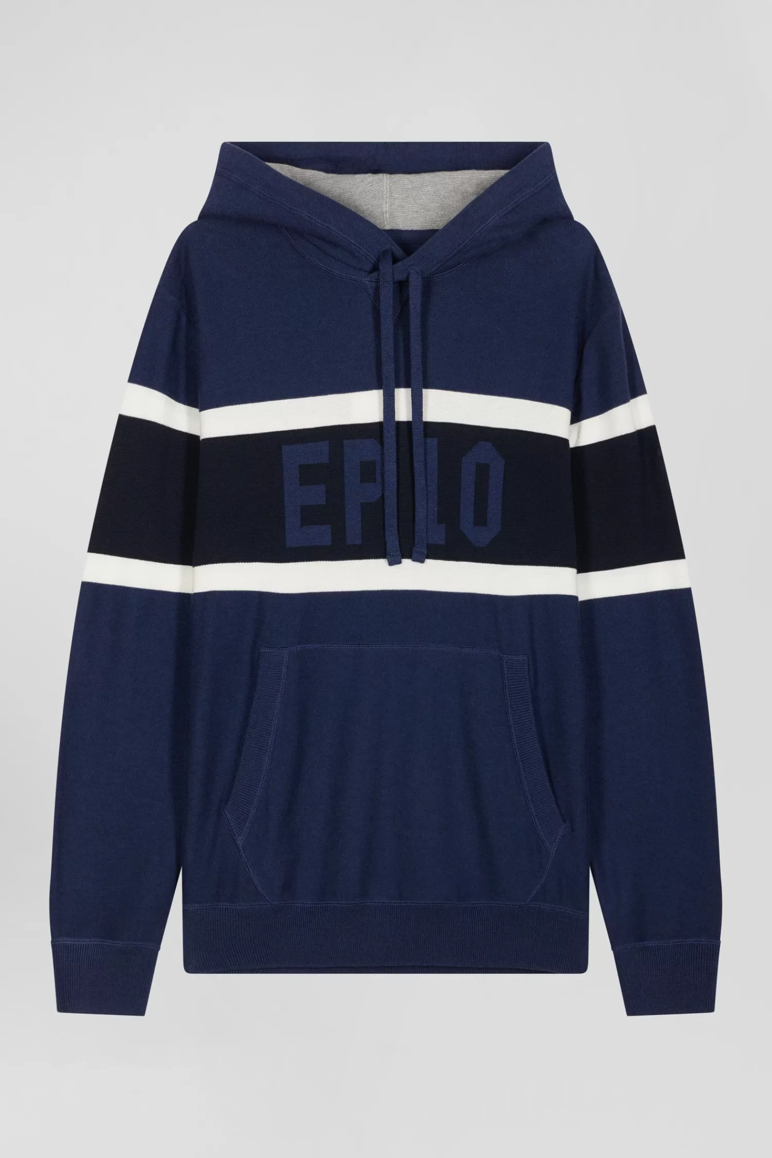 Eden Park Regular dark blue hooded jumper with EP10 jacquard< Sweaters