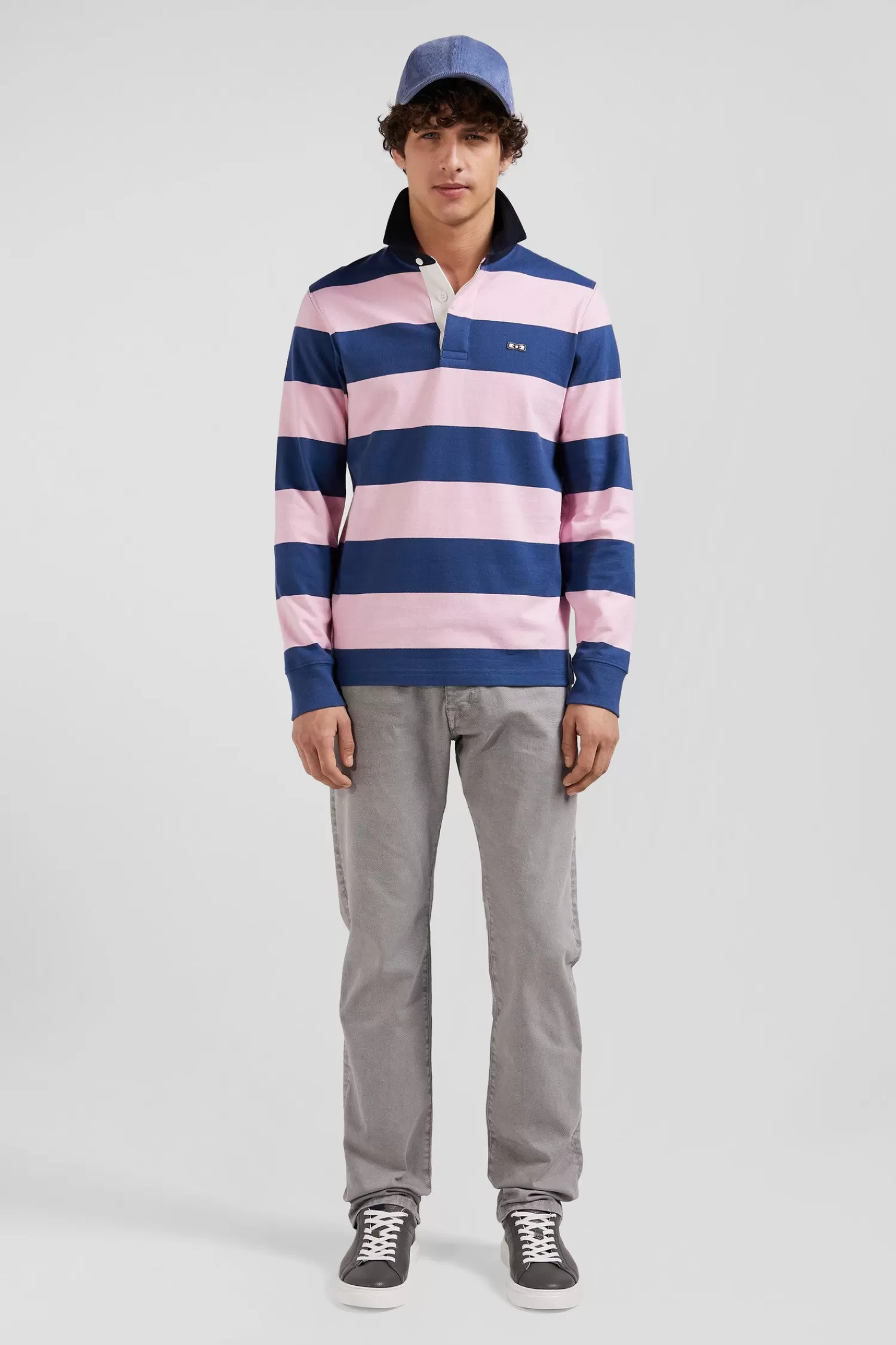 Eden Park Regular dark blue long-sleeved colourblock cotton rugby shirt with back 10 embroidery< Rugby Shirts