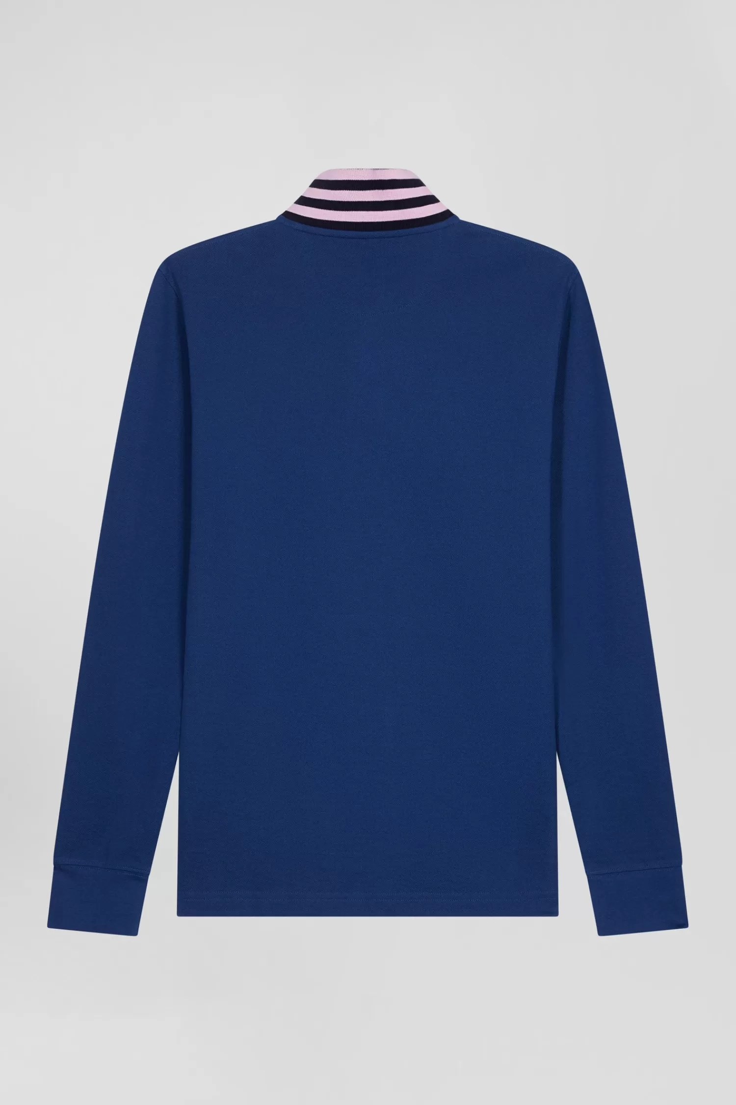 Eden Park Regular dark blue long-sleeved cotton piqué polo shirt with striped collar< Polos