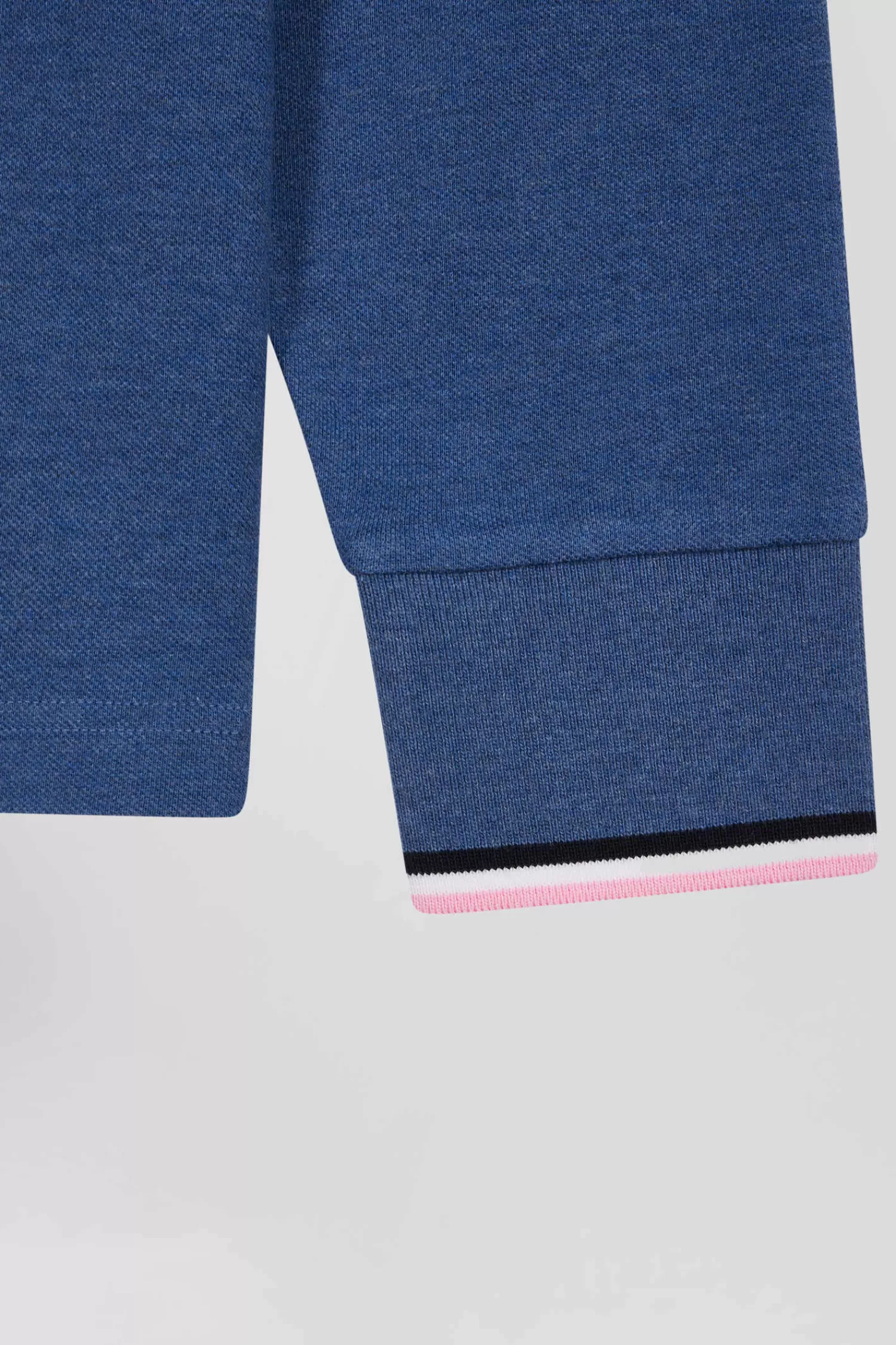 Eden Park Regular dark blue long-sleeved cotton piqué polo shirt with tricolor details< Polos