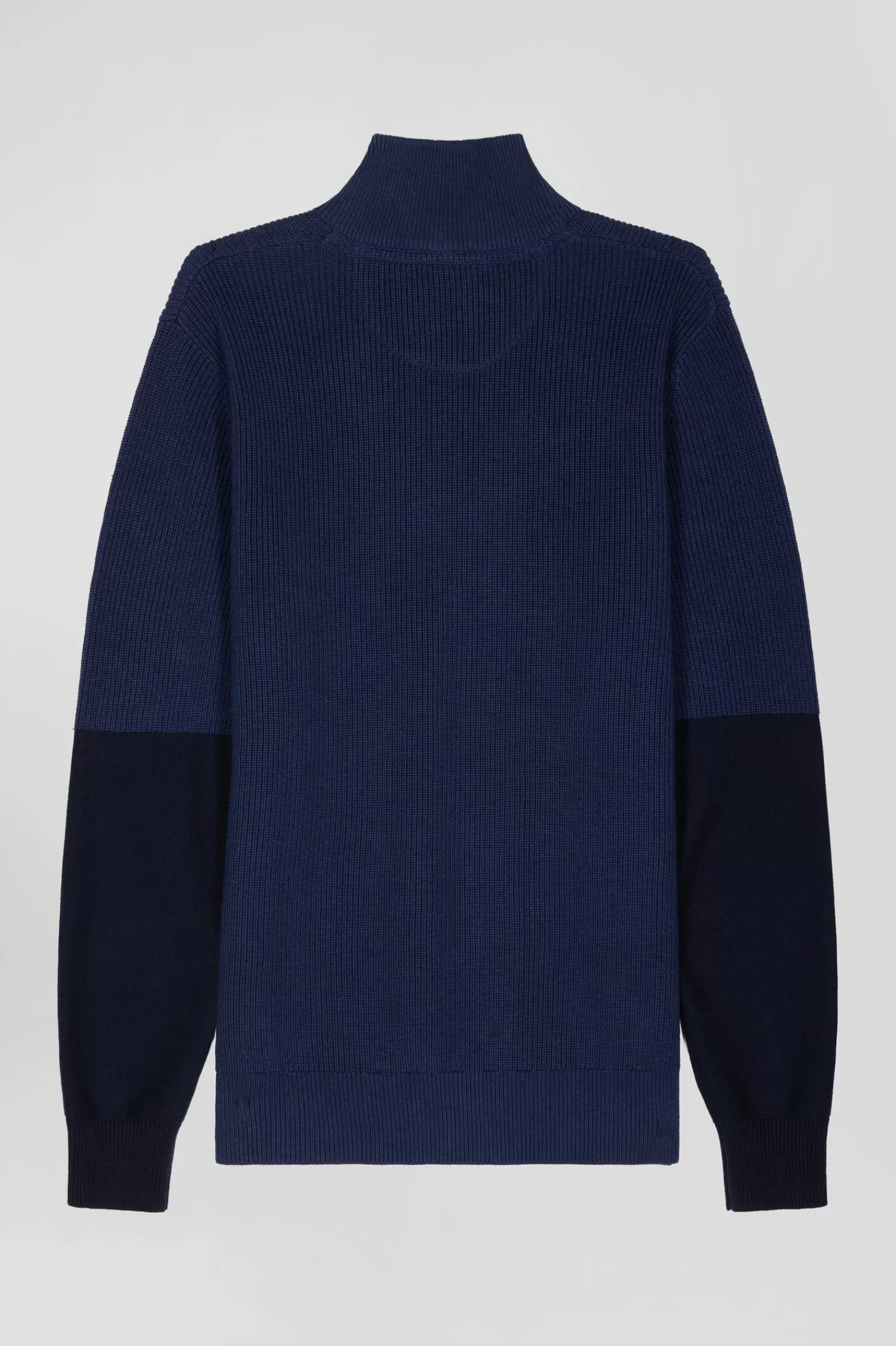regular_dark_blue_semizipped_cotton_jumper_with_knit_patterns_3.webp Eden Park Regular dark blue semi-zipped cotton jumper with knit patterns< Sweaters