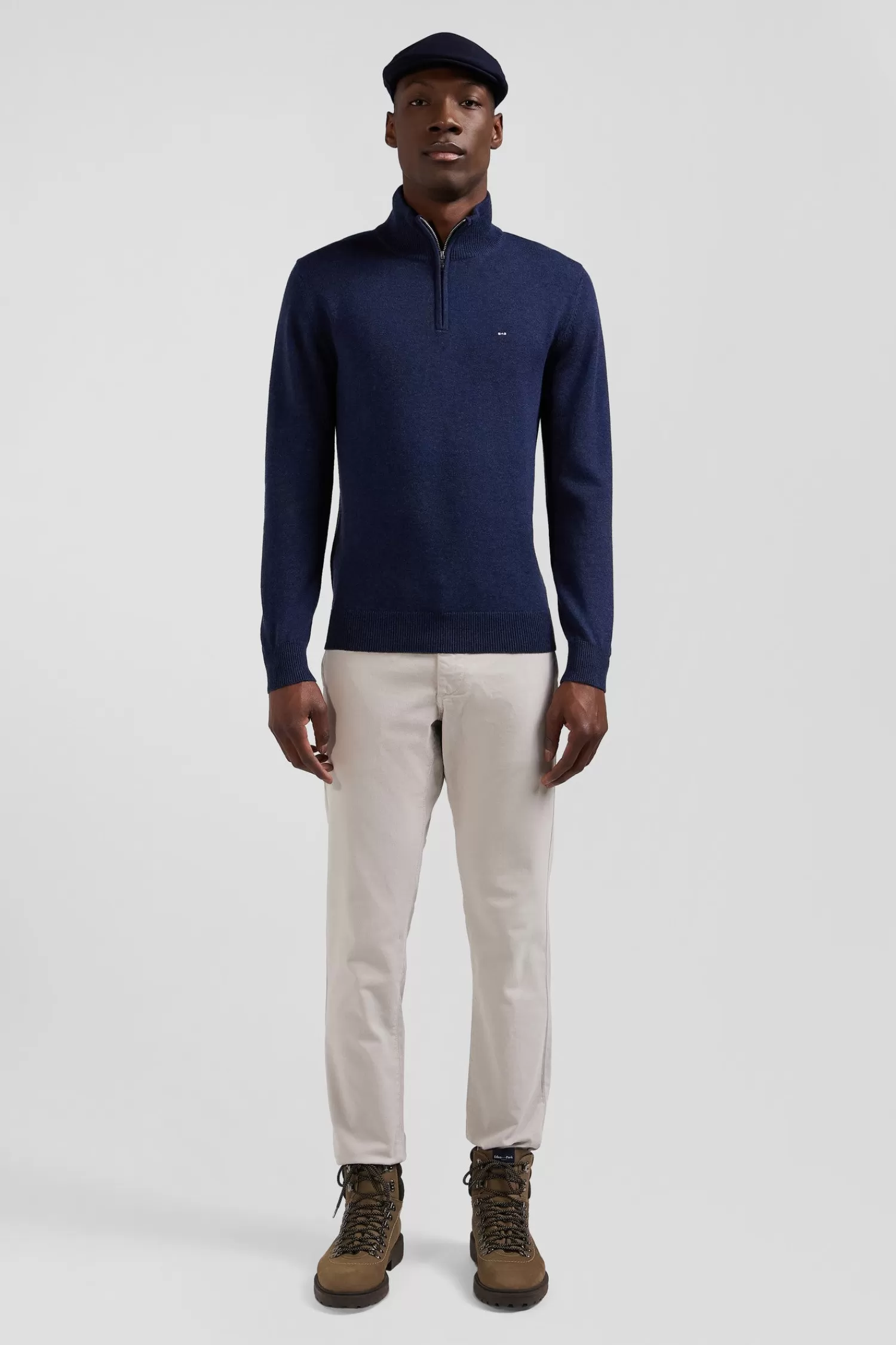 Eden Park Regular dark blue semi-zipped wool and cotton jumper< Sweaters