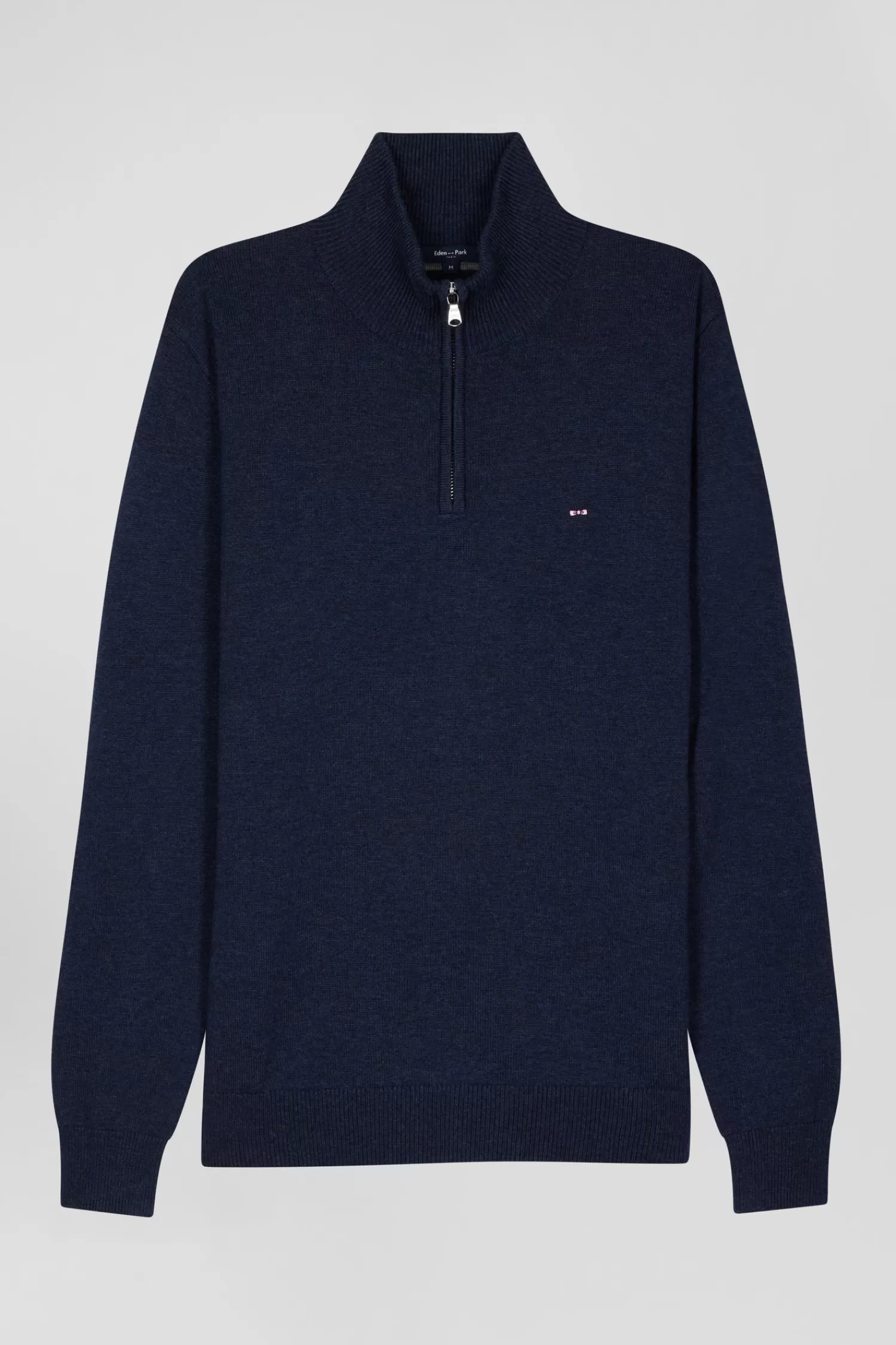 Eden Park Regular dark blue semi-zipped wool and cotton jumper< Sweaters