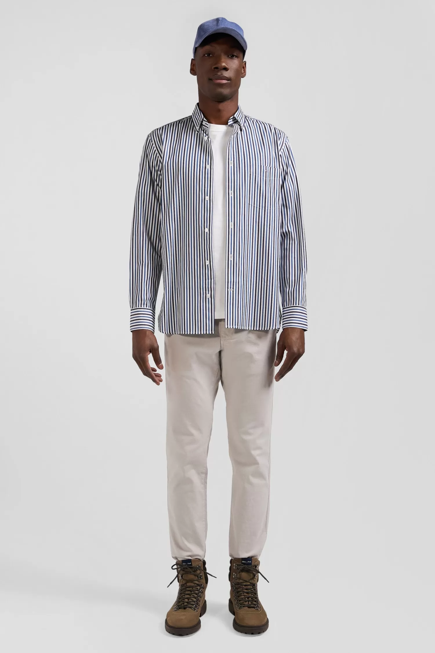 Eden Park Regular dark blue striped cotton poplin shirt< Shirts