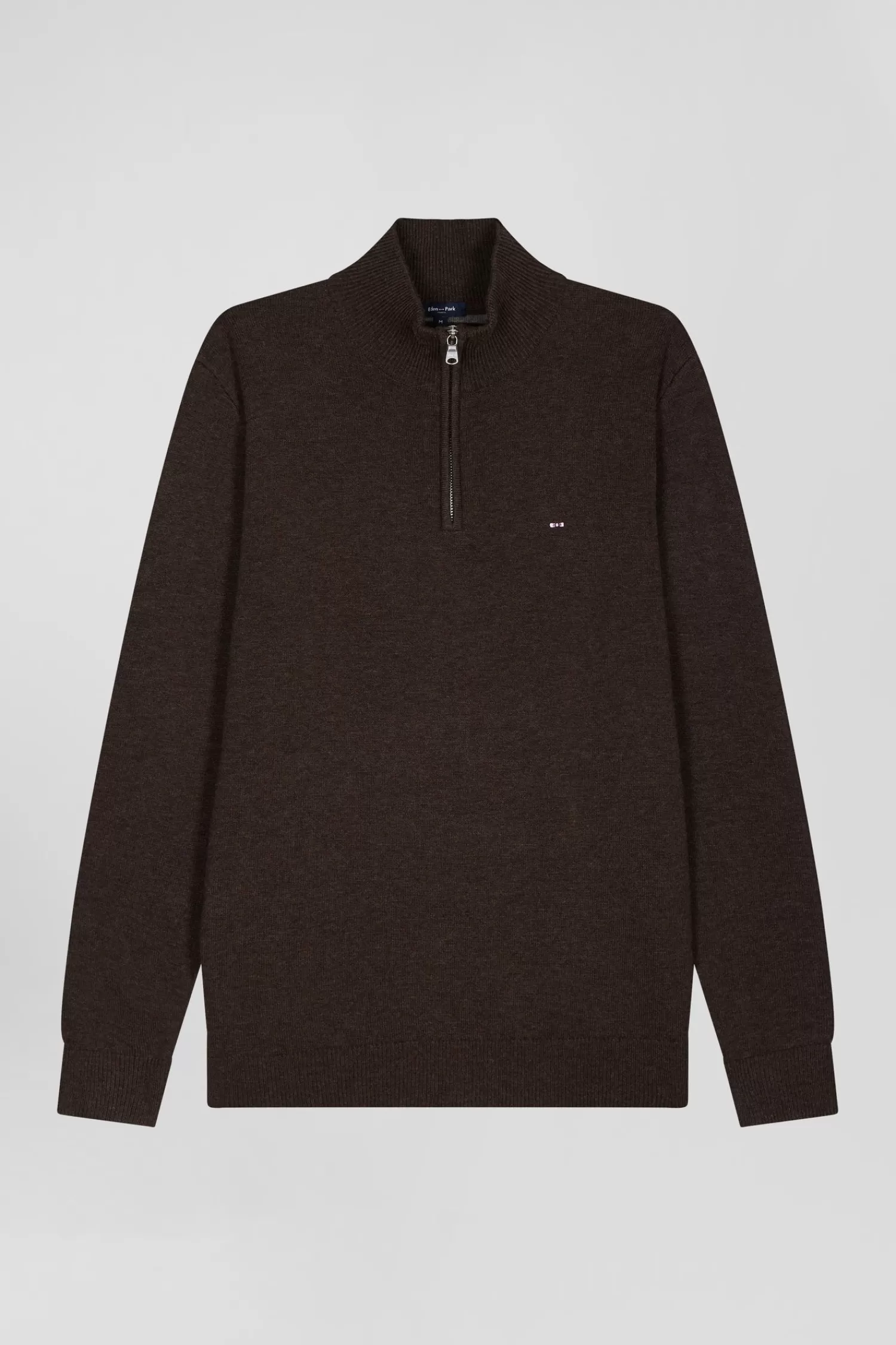 Eden Park Regular dark brown semi-zipped wool and cotton jumper< Sweaters