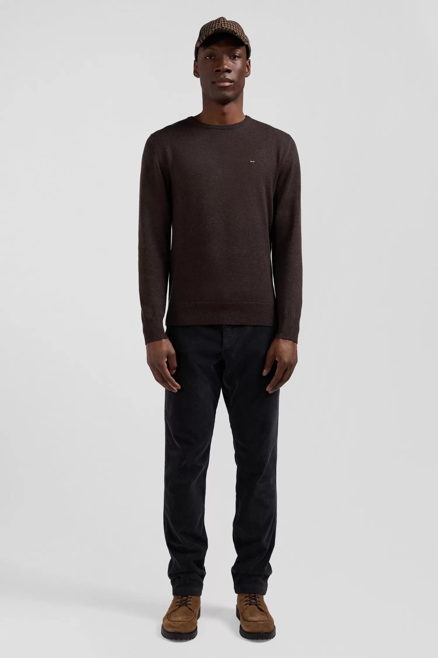 Eden Park Regular dark brown wool and cotton crew neck jumper< Sweaters