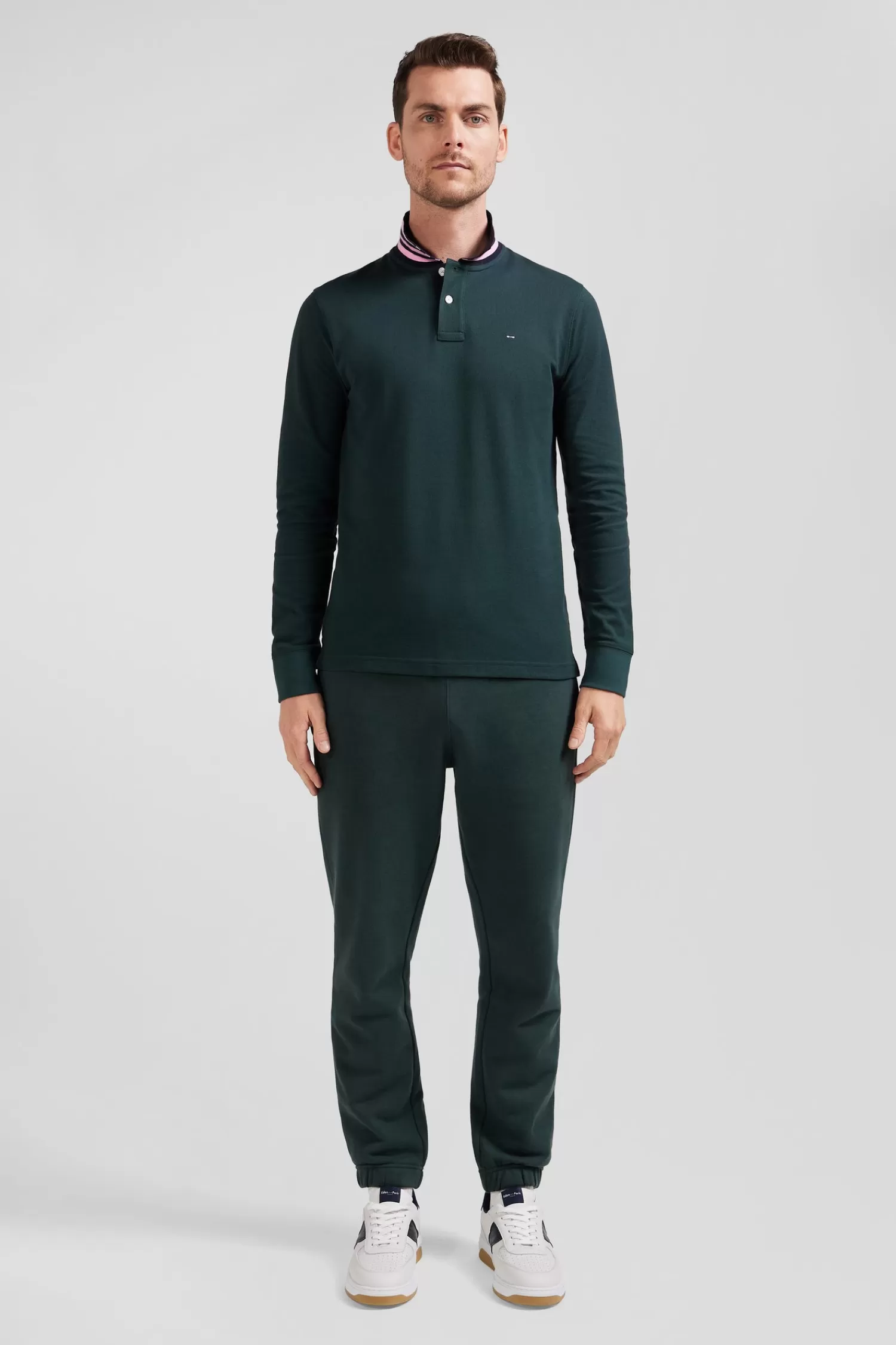 Eden Park Regular dark green long-sleeved cotton piqué polo shirt< Polos