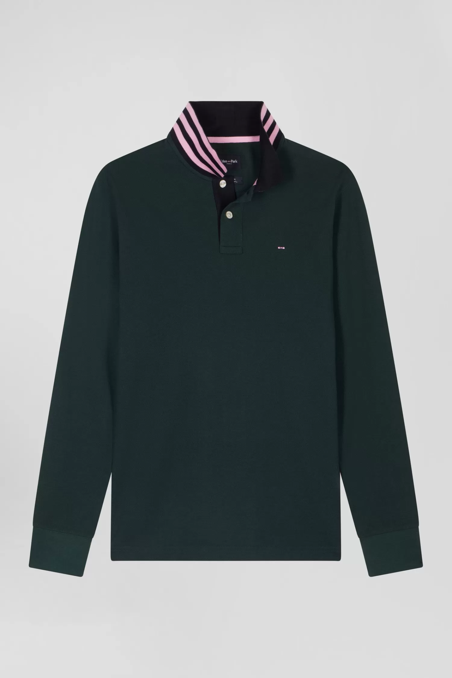 Eden Park Regular dark green long-sleeved cotton piqué polo shirt< Polos