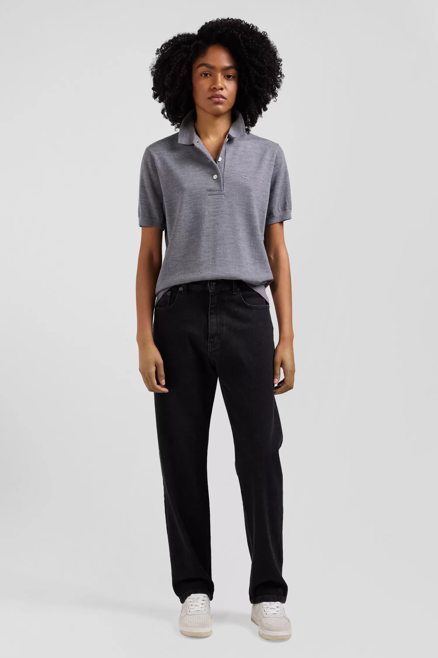 Eden Park Regular dark grey short-sleeved wool polo neck jumper<Women Sweaters