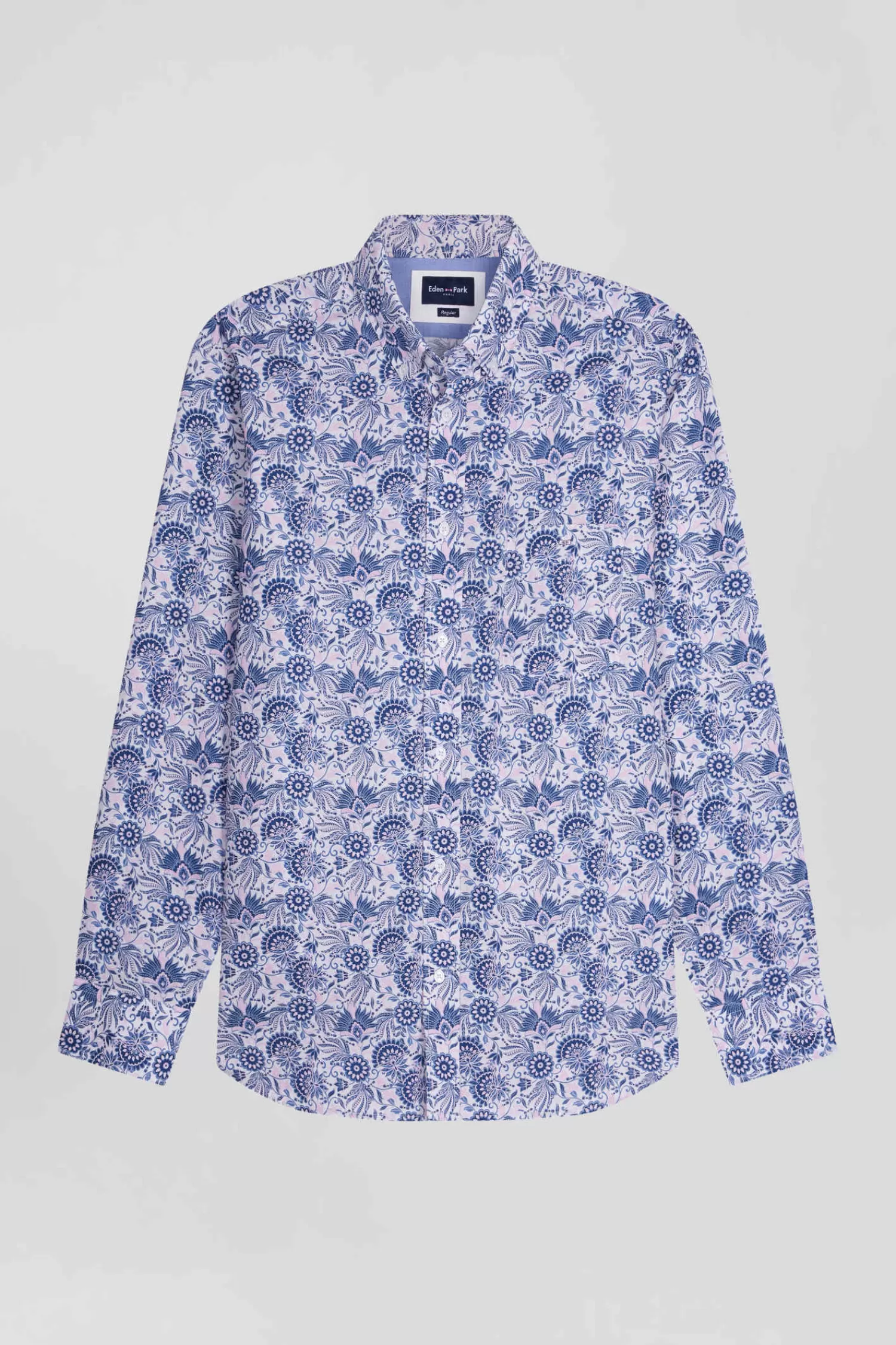 Eden Park Regular ecru and blue cotton shirt with graphic print< Shirts