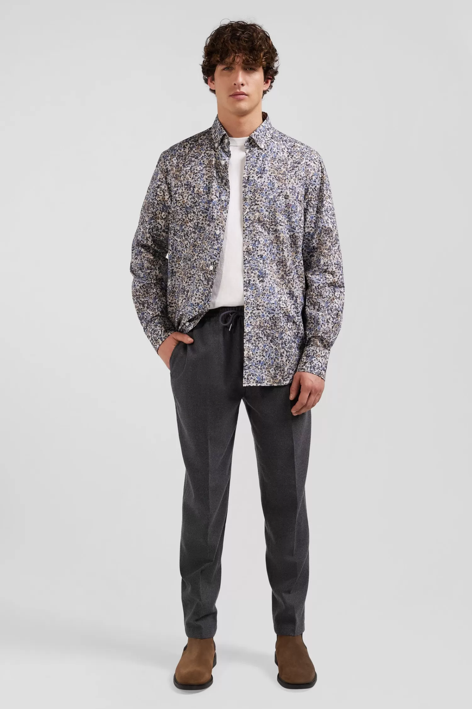 Eden Park Regular ecru cotton poplin shirt with micro floral print< Shirts