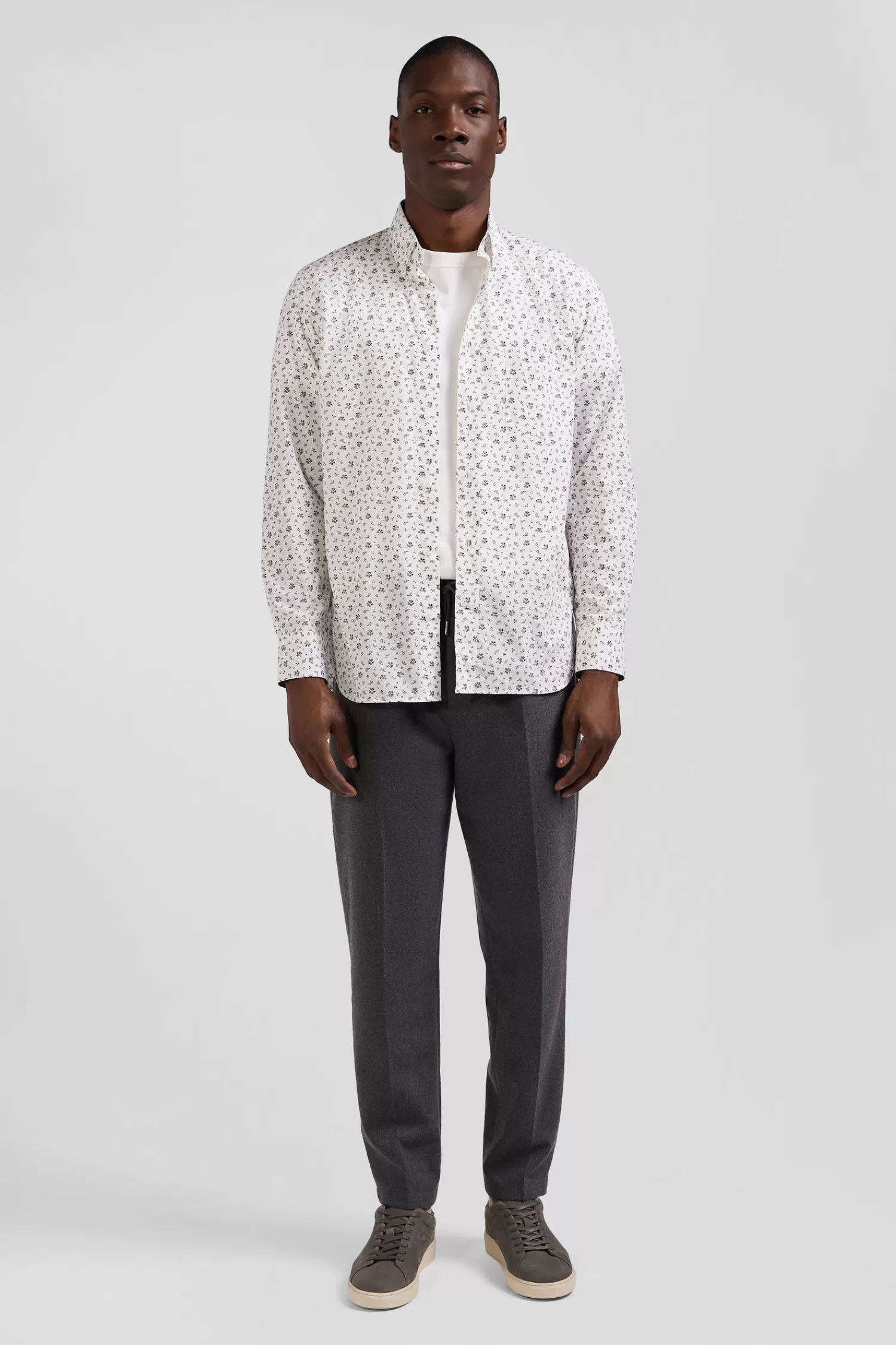 Eden Park Regular ecru cotton poplin shirt with micro floral print< Shirts