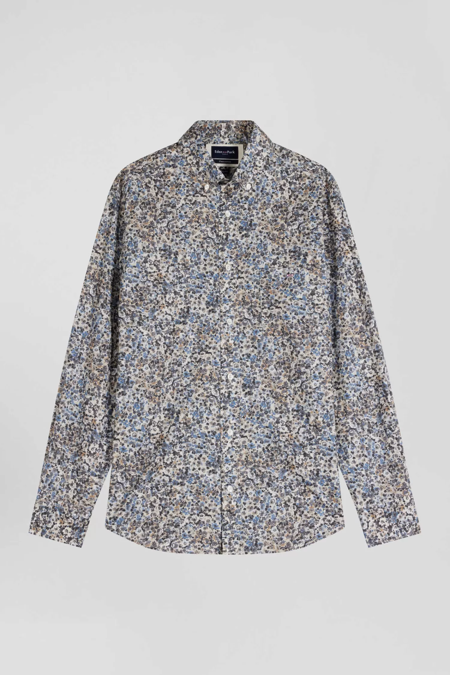 Eden Park Regular ecru cotton poplin shirt with micro floral print< Shirts