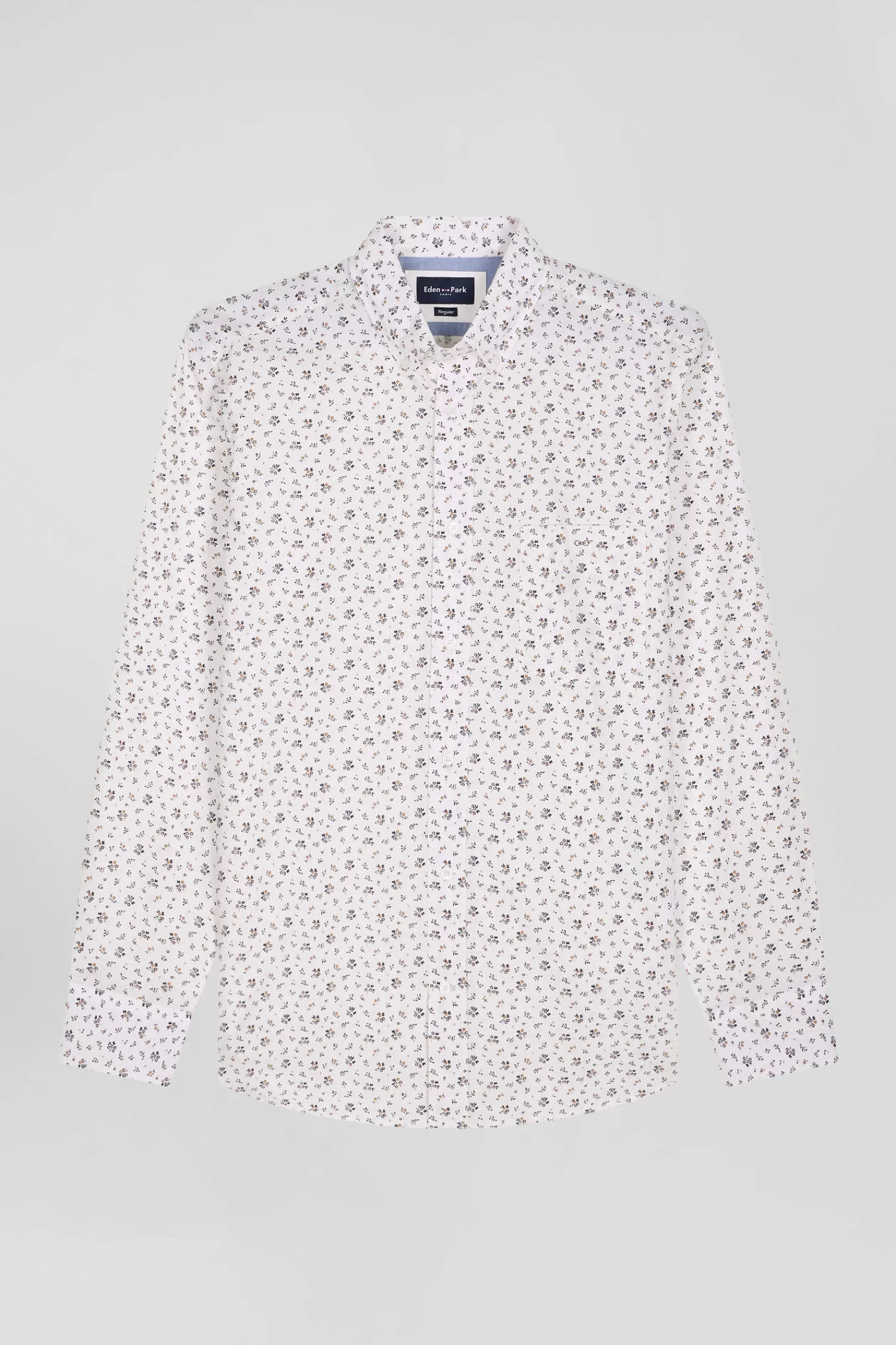 Eden Park Regular ecru cotton poplin shirt with micro floral print< Shirts