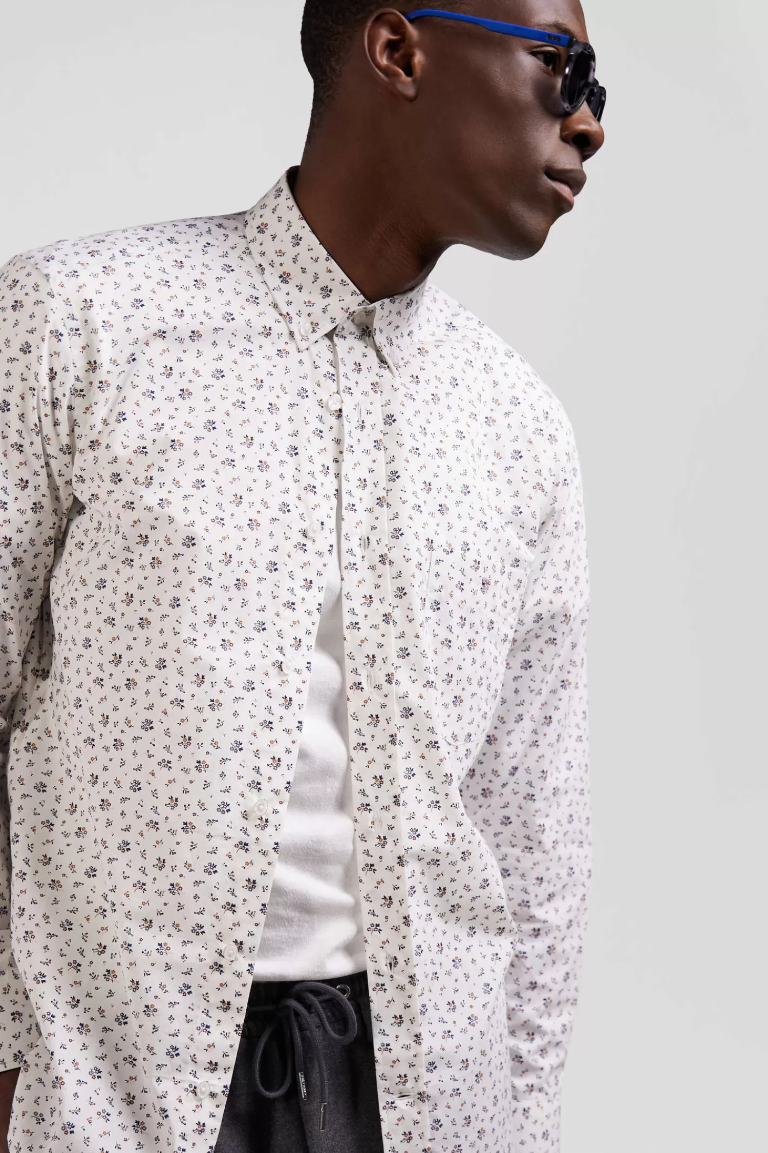 Eden Park Regular ecru cotton poplin shirt with micro floral print< Shirts