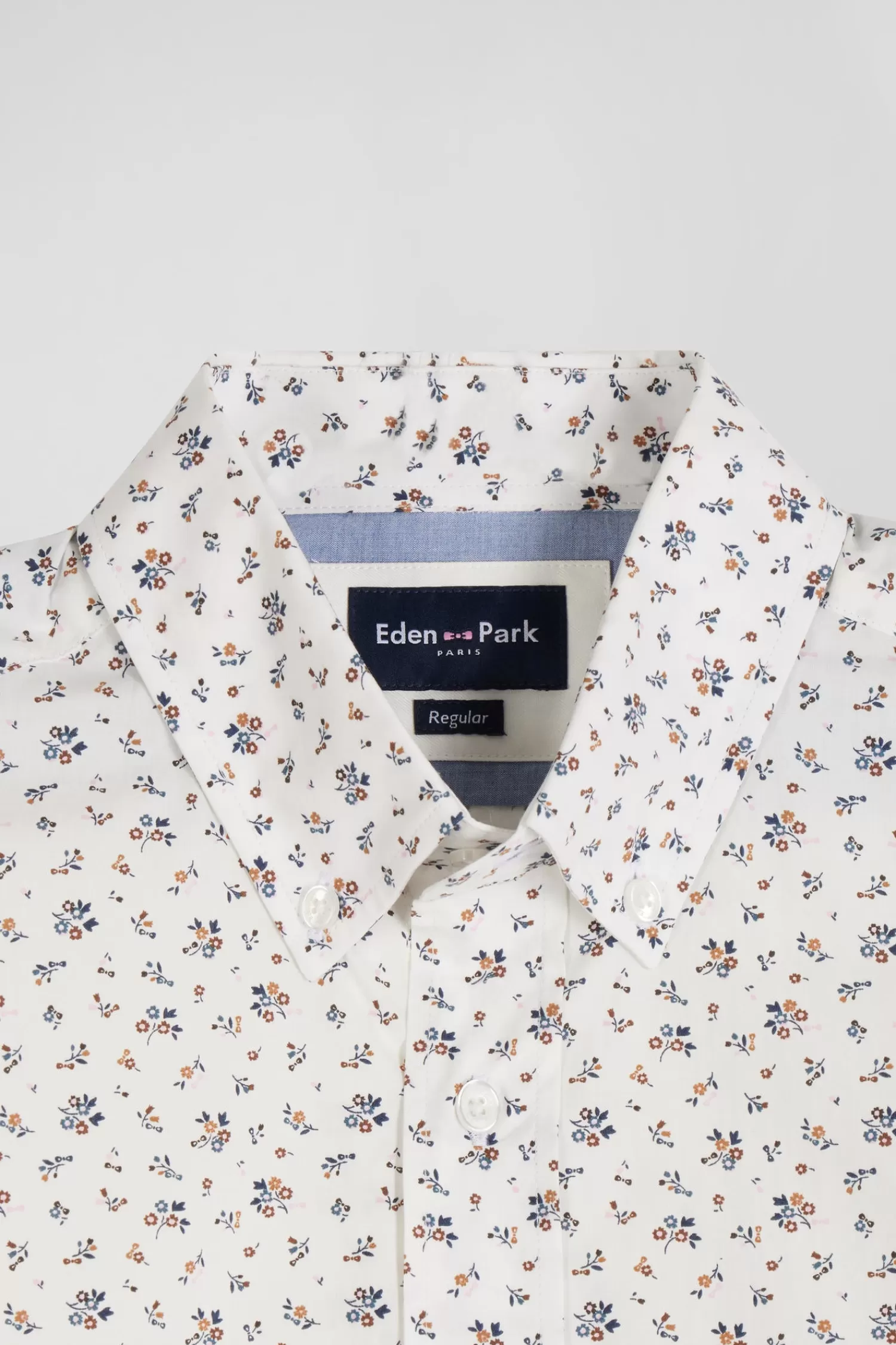 Eden Park Regular ecru cotton poplin shirt with micro floral print< Shirts