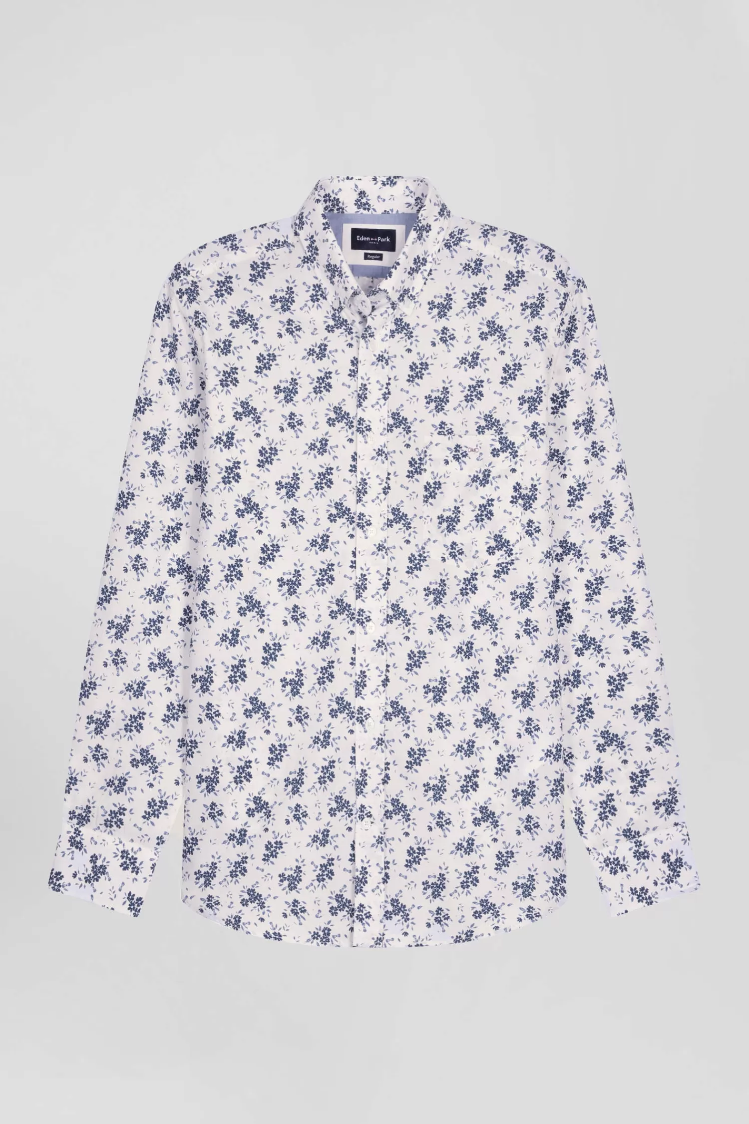 Eden Park Regular ecru cotton poplin shirt with navy floral print< Shirts
