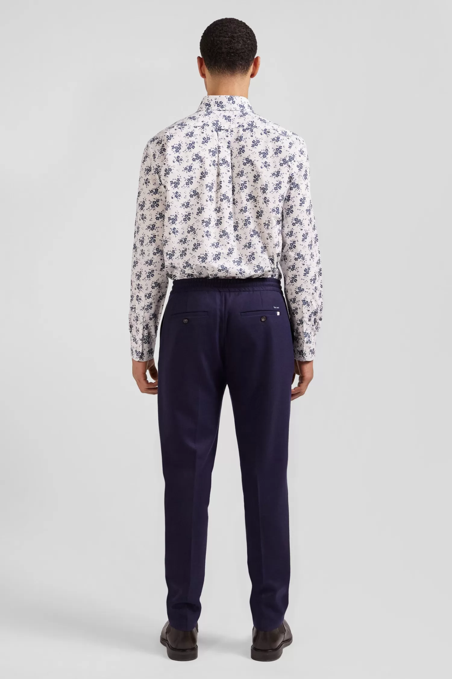 Eden Park Regular ecru cotton poplin shirt with navy floral print< Shirts