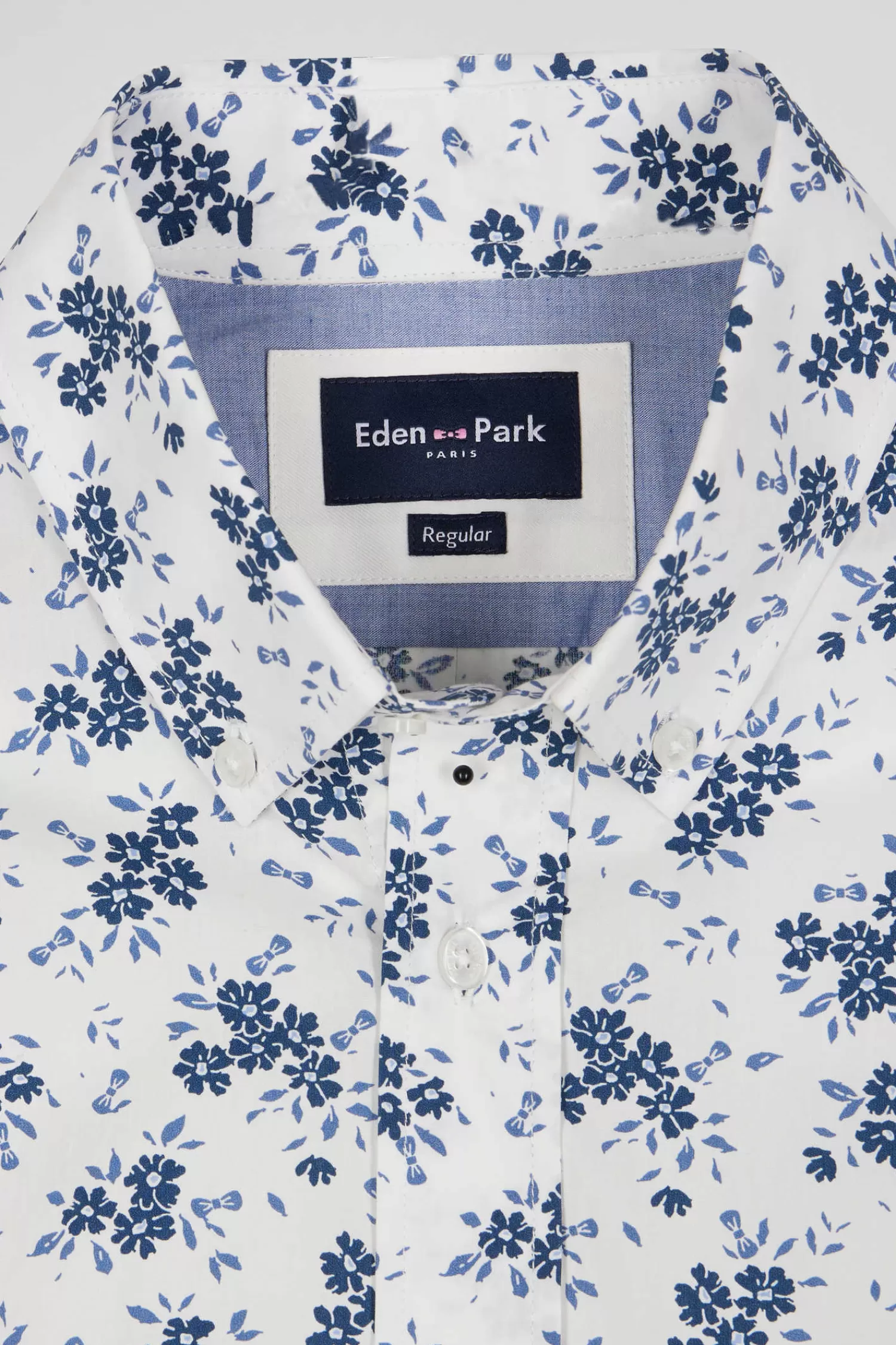 Eden Park Regular ecru cotton poplin shirt with navy floral print< Shirts