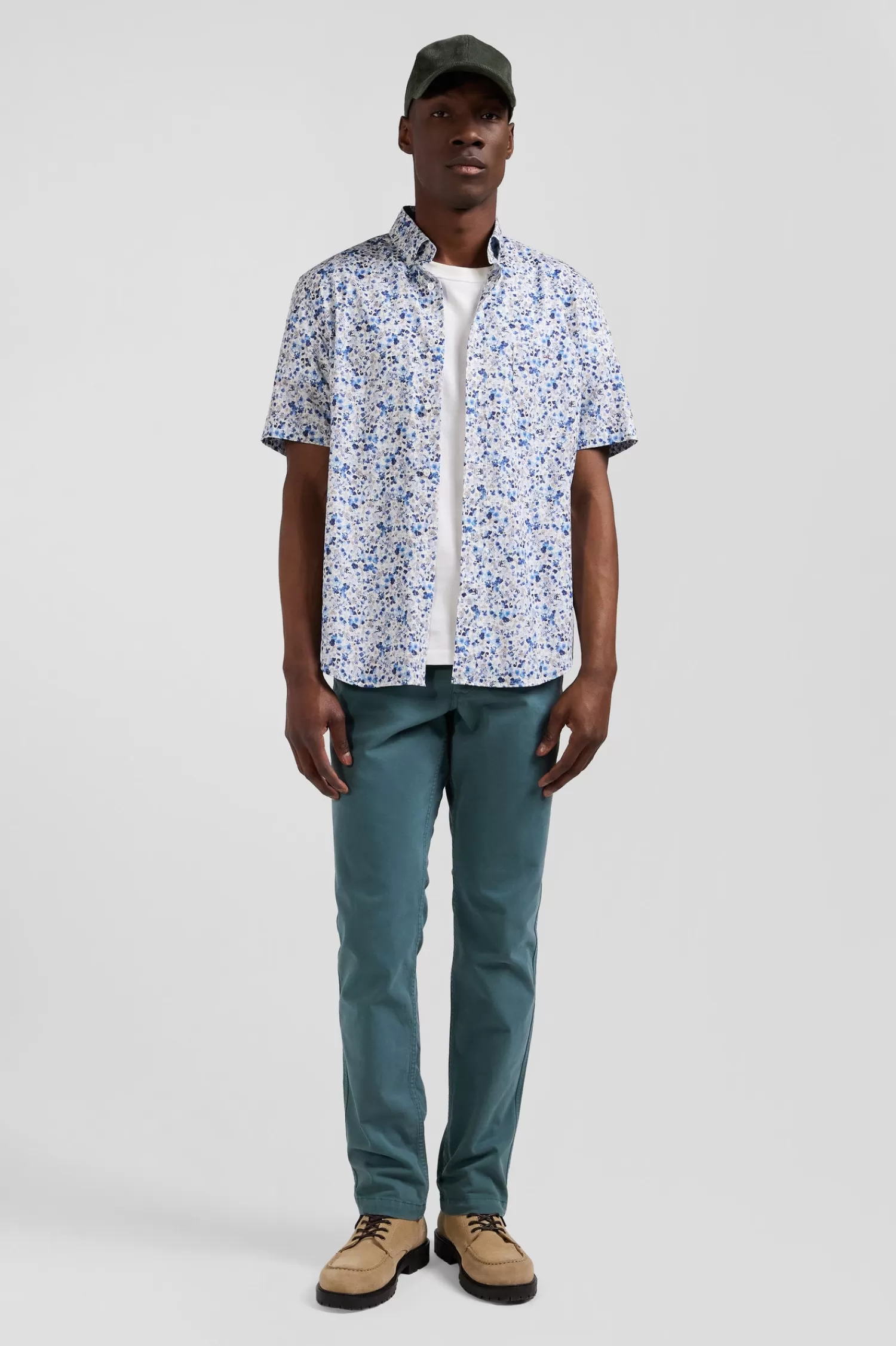 Eden Park Regular ecru cotton short-sleeved shirt with micro floral print< Short-sleeved Shirts