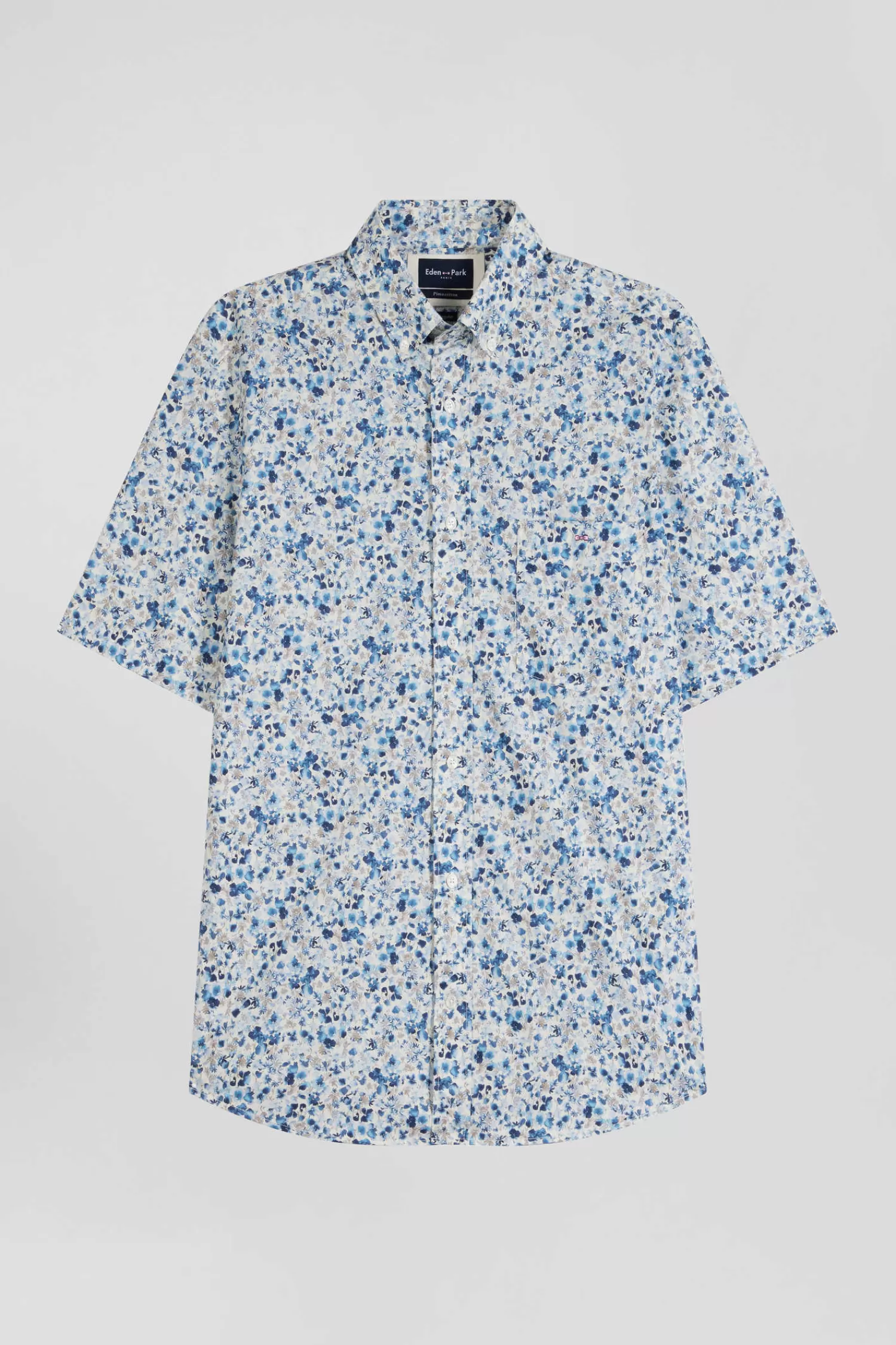 Eden Park Regular ecru cotton short-sleeved shirt with micro floral print< Short-sleeved Shirts