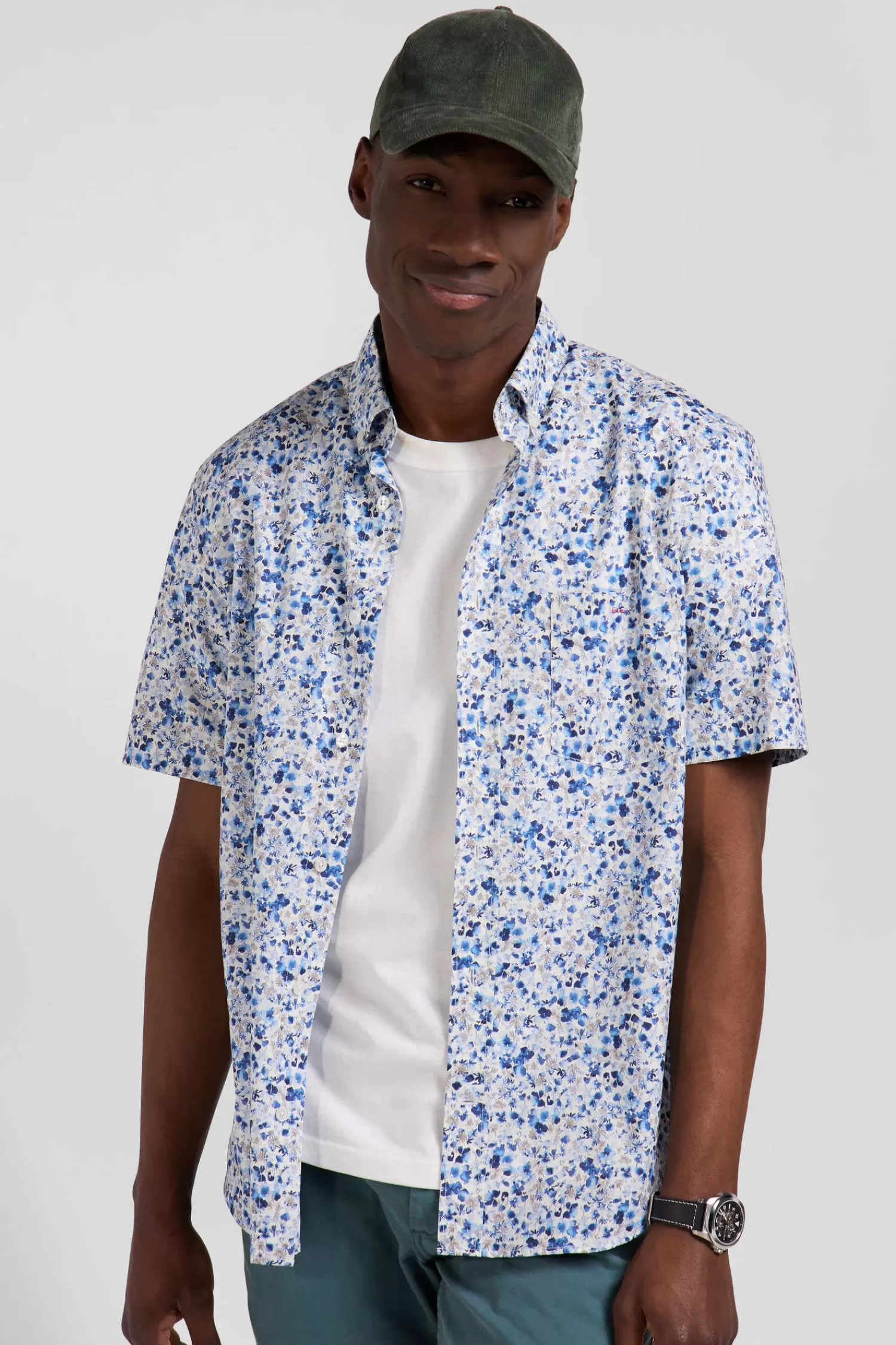 regular_ecru_cotton_shortsleeved_shirt_with_micro_floral_print_2.webp Eden Park Regular ecru cotton short-sleeved shirt with micro floral print< Short-sleeved Shirts
