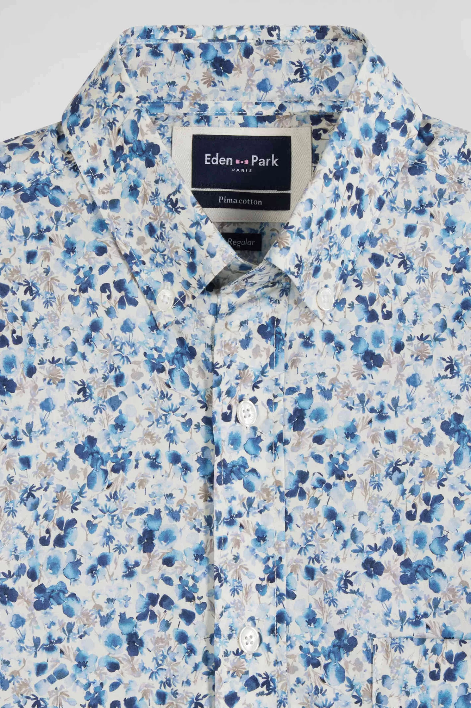 regular_ecru_cotton_shortsleeved_shirt_with_micro_floral_print_6.webp Eden Park Regular ecru cotton short-sleeved shirt with micro floral print< Short-sleeved Shirts