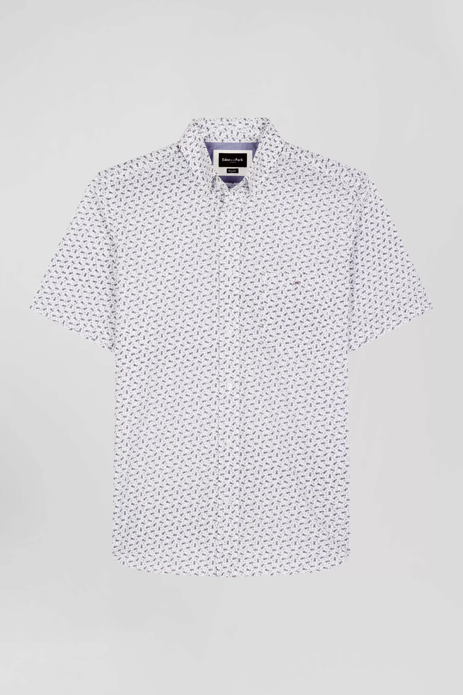 Eden Park Regular ecru cotton short-sleeved shirt with microprint< Short-sleeved Shirts