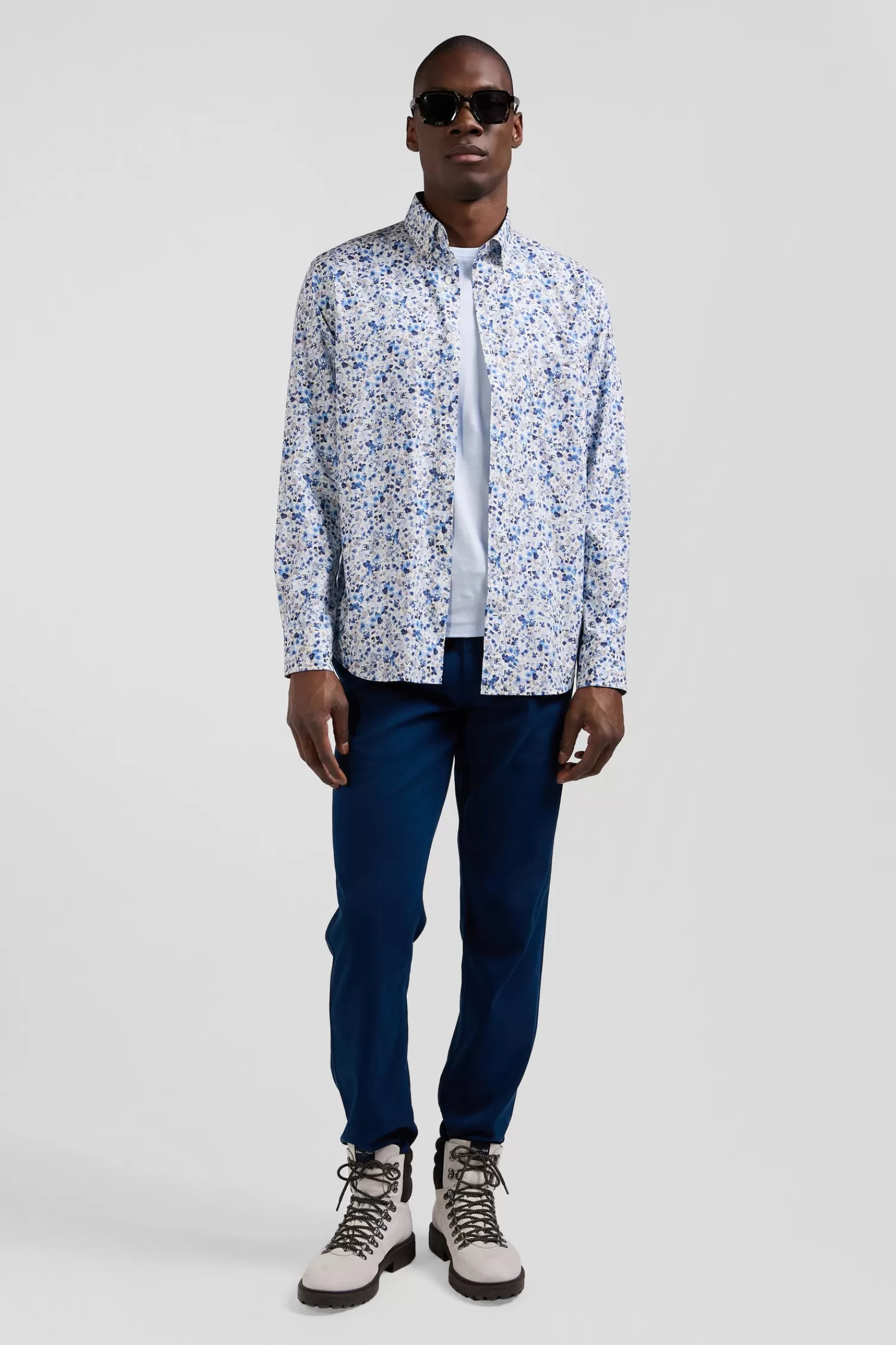 Eden Park Regular ecru Pima cotton poplin shirt micro floral print< Shirts