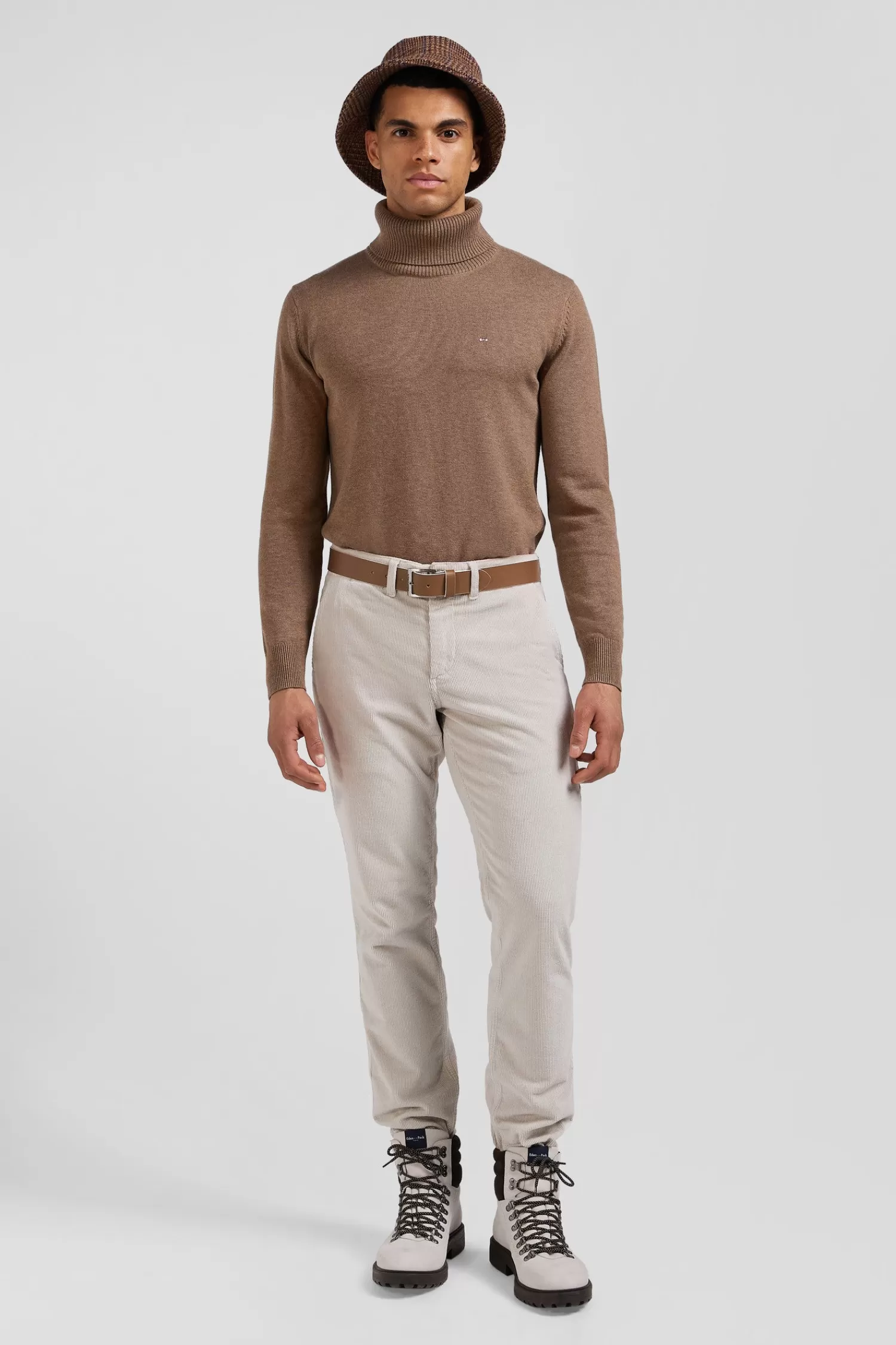 Eden Park Regular ecru stretch cotton velvet chino trousers< Pants