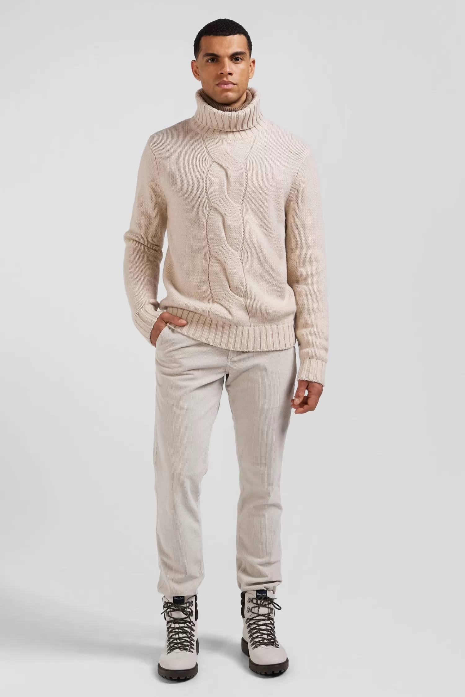 Eden Park Regular ecru virgin wool and recycled polyamide turtleneck jumper with 3D knitting< Sweaters