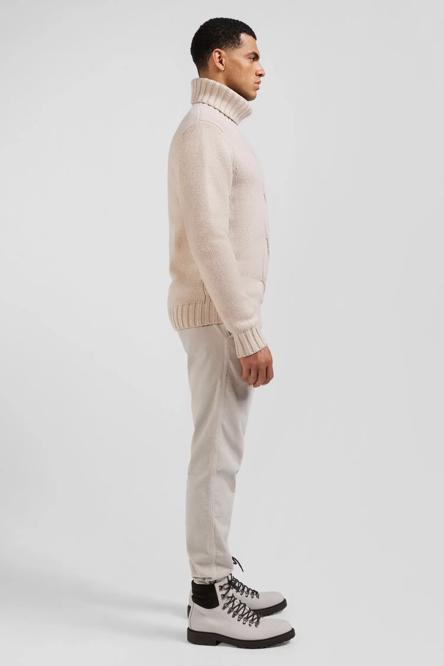 Eden Park Regular ecru virgin wool and recycled polyamide turtleneck jumper with 3D knitting< Sweaters