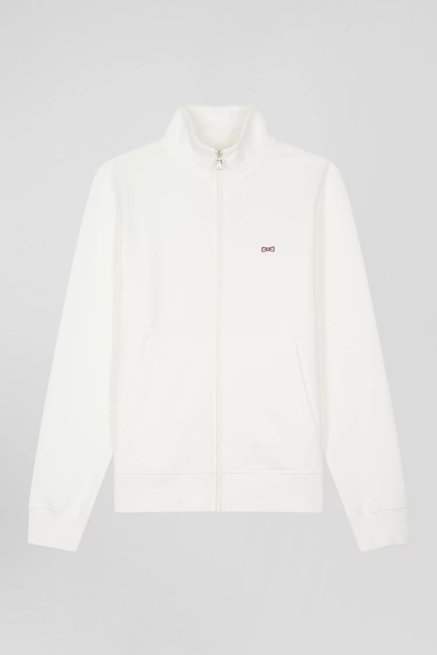 Eden Park Regular ecru zipped brushed cotton fleece sweatshirt with high top collar< Sweatshirts