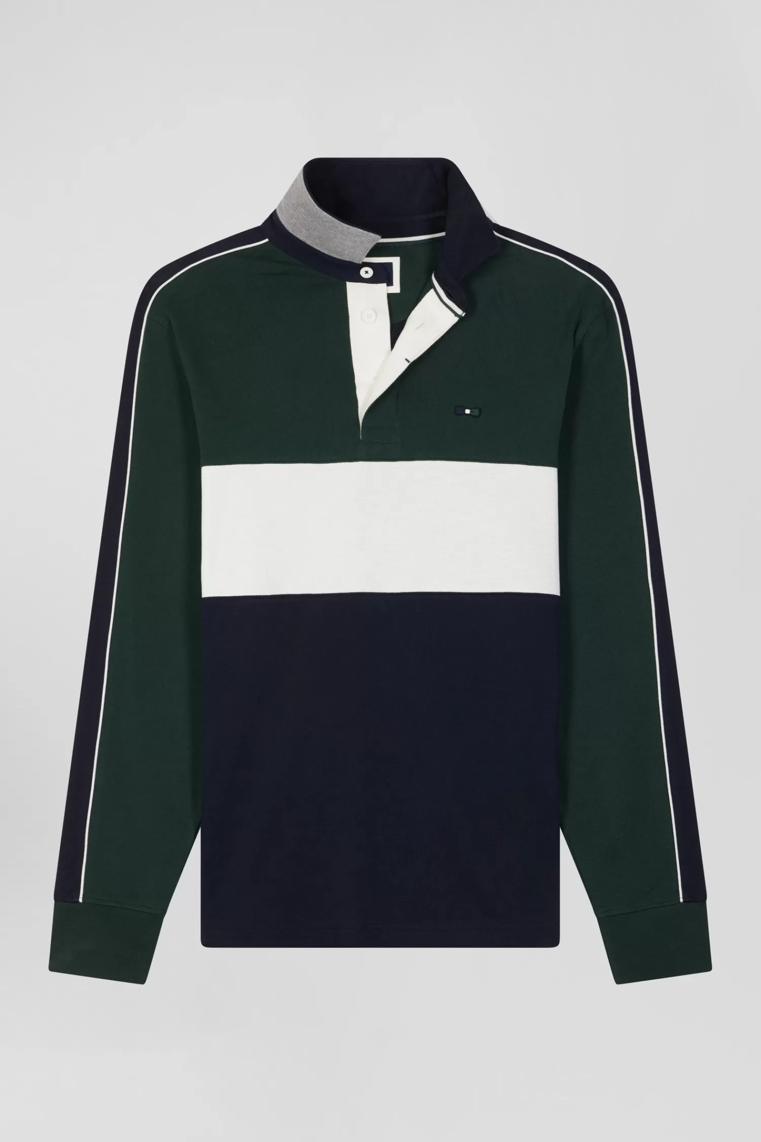 Eden Park Regular green and navy blue colorblock long-sleeved cotton rugby shirt< Rugby Shirts